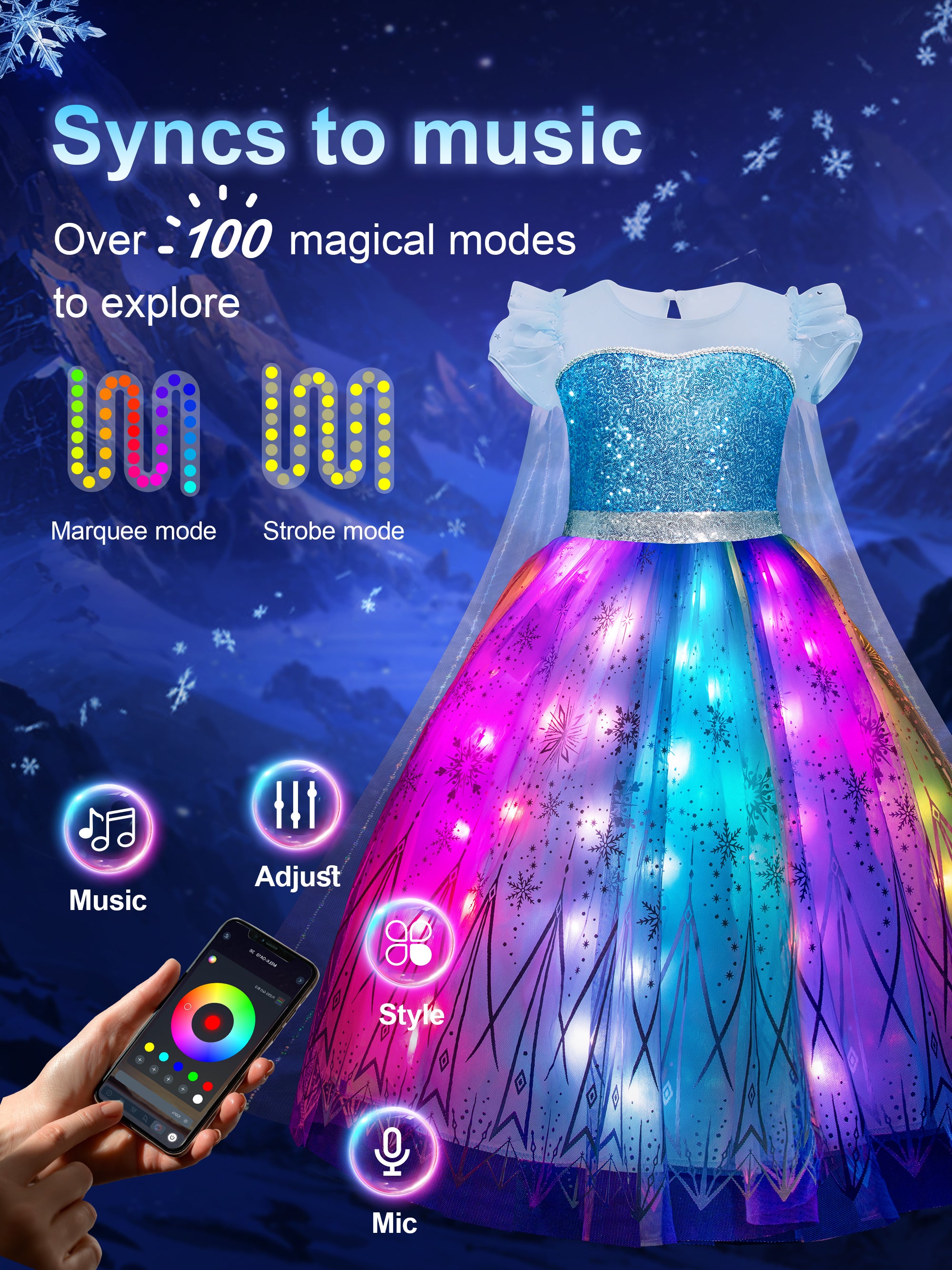 Colorful Light Up Princess Dress Set for Girls Halloween Party Birthday & Dress Up