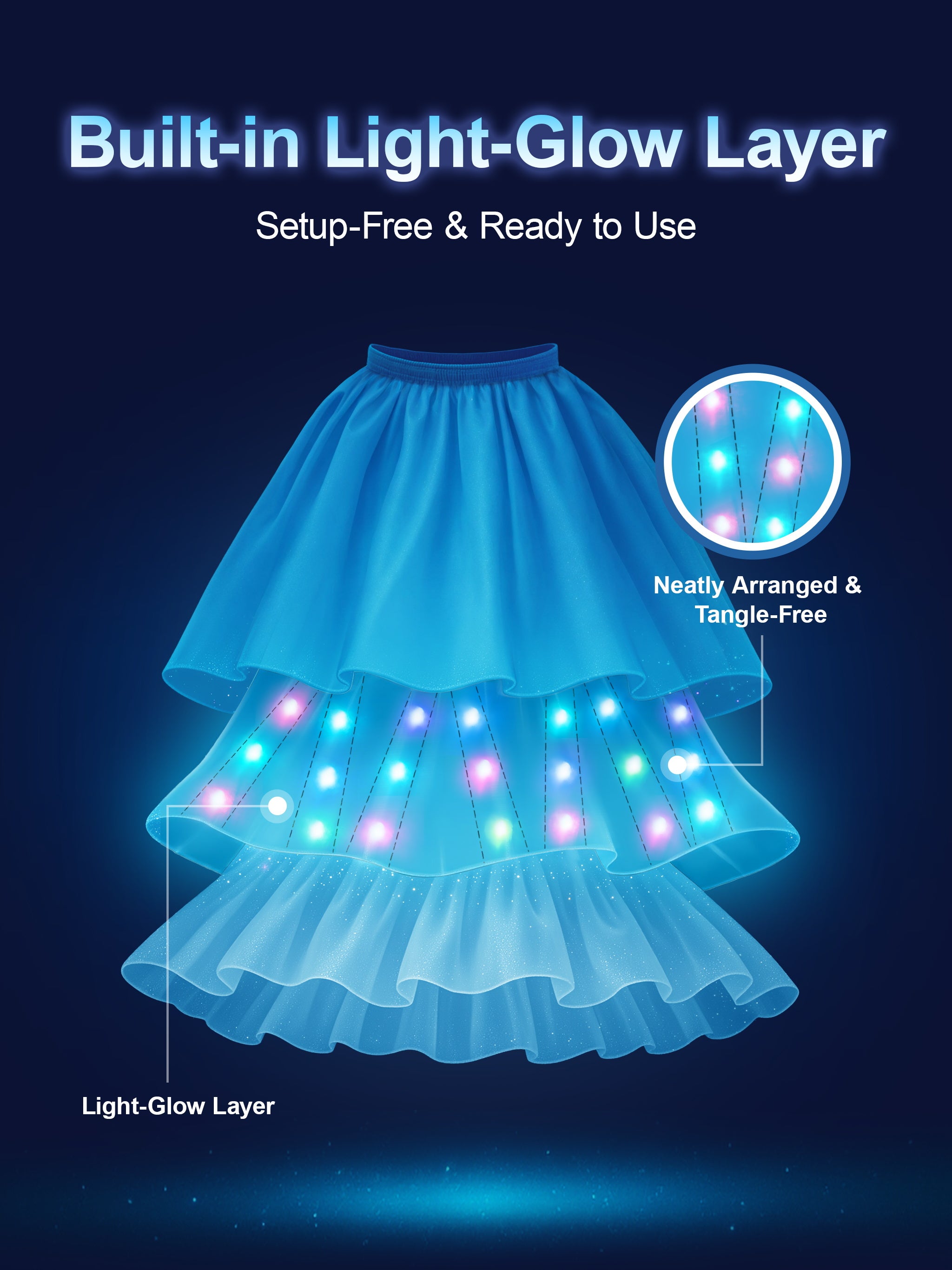 Colorful Light Up Costume Set Blue Princess Dress For Little Girls Halloween Costumes & Gift