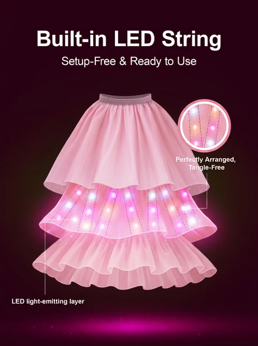 LED Light-Up Pink Princess Costume Set — Colorful Fairytale Glowing Dress for Girls' Birthday Parties & Cosplay