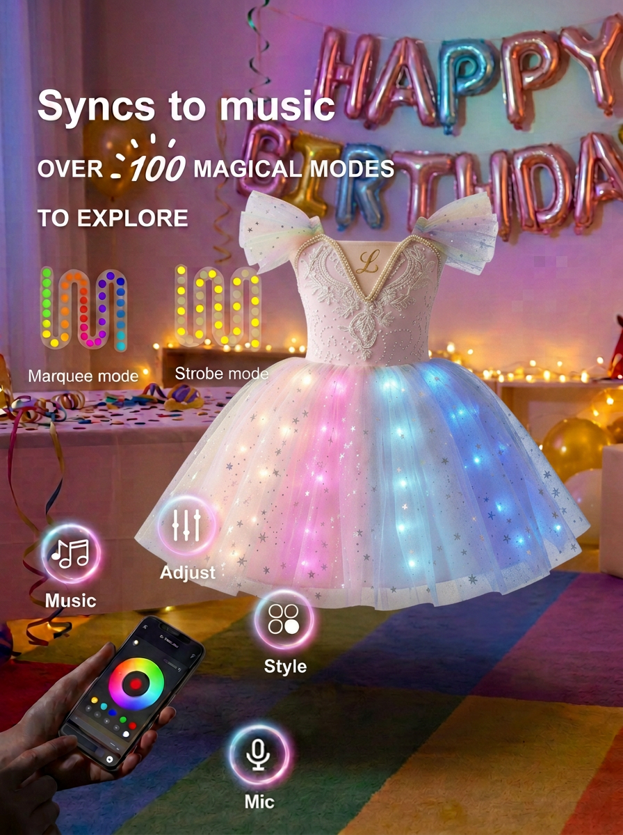 Girls Light Up Pink Princess Dress Set – Magical Glowing LED Fairytale Party Outfit & Cosplay Gift for Toddlers & Kids