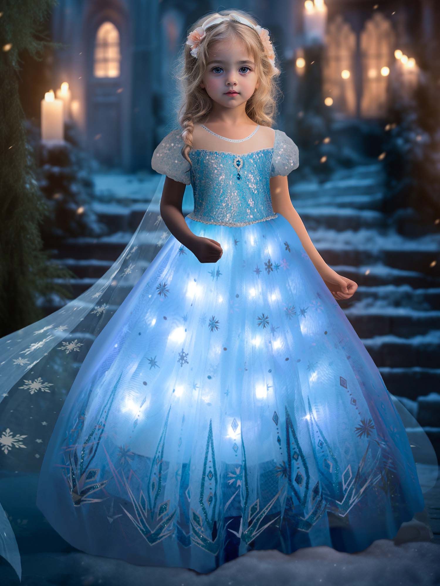 Glowing Pink Royal Princess Costume for Girls – Light-Up Fantasy Ball Gown