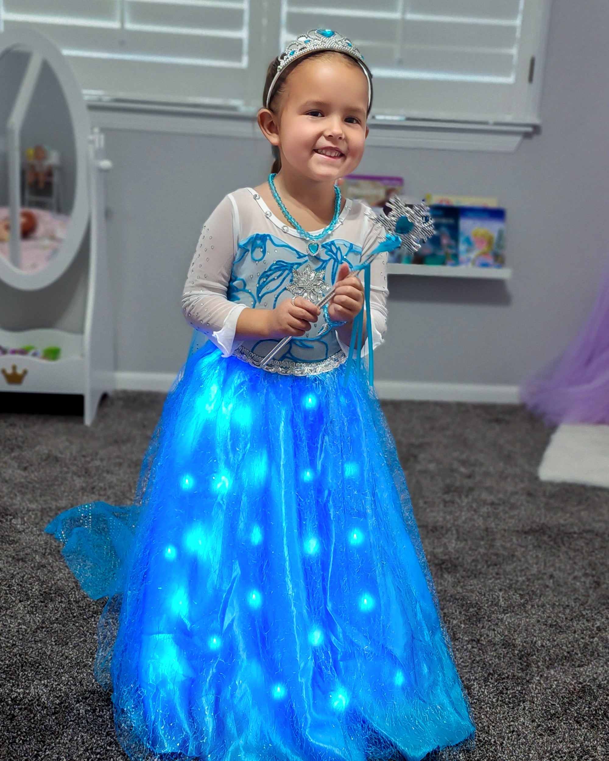 Glowing Snow Princess Costume for Girls – Light-Up Magical Dress (Ages 2-12)