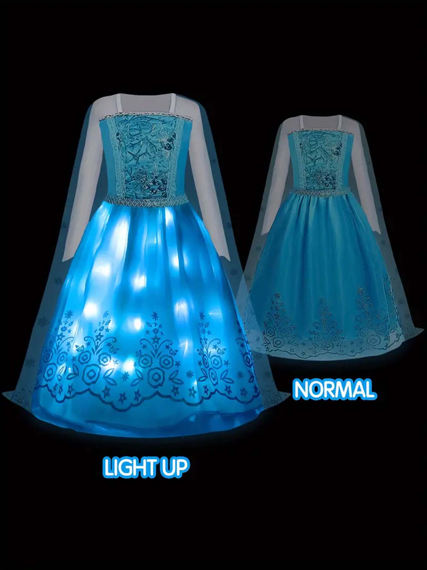 Glowing Long Sleeve Princess Dress for Girls – Elegant Light-Up Party Gown