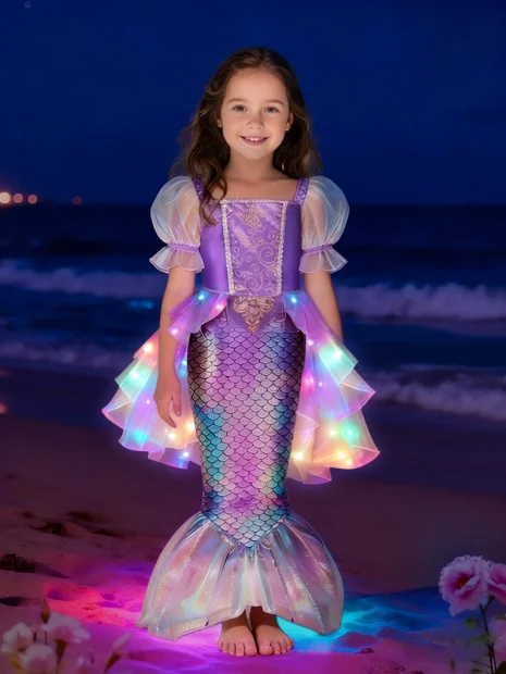 Light Up Sparkling Princess Dress Costume for Little Girls