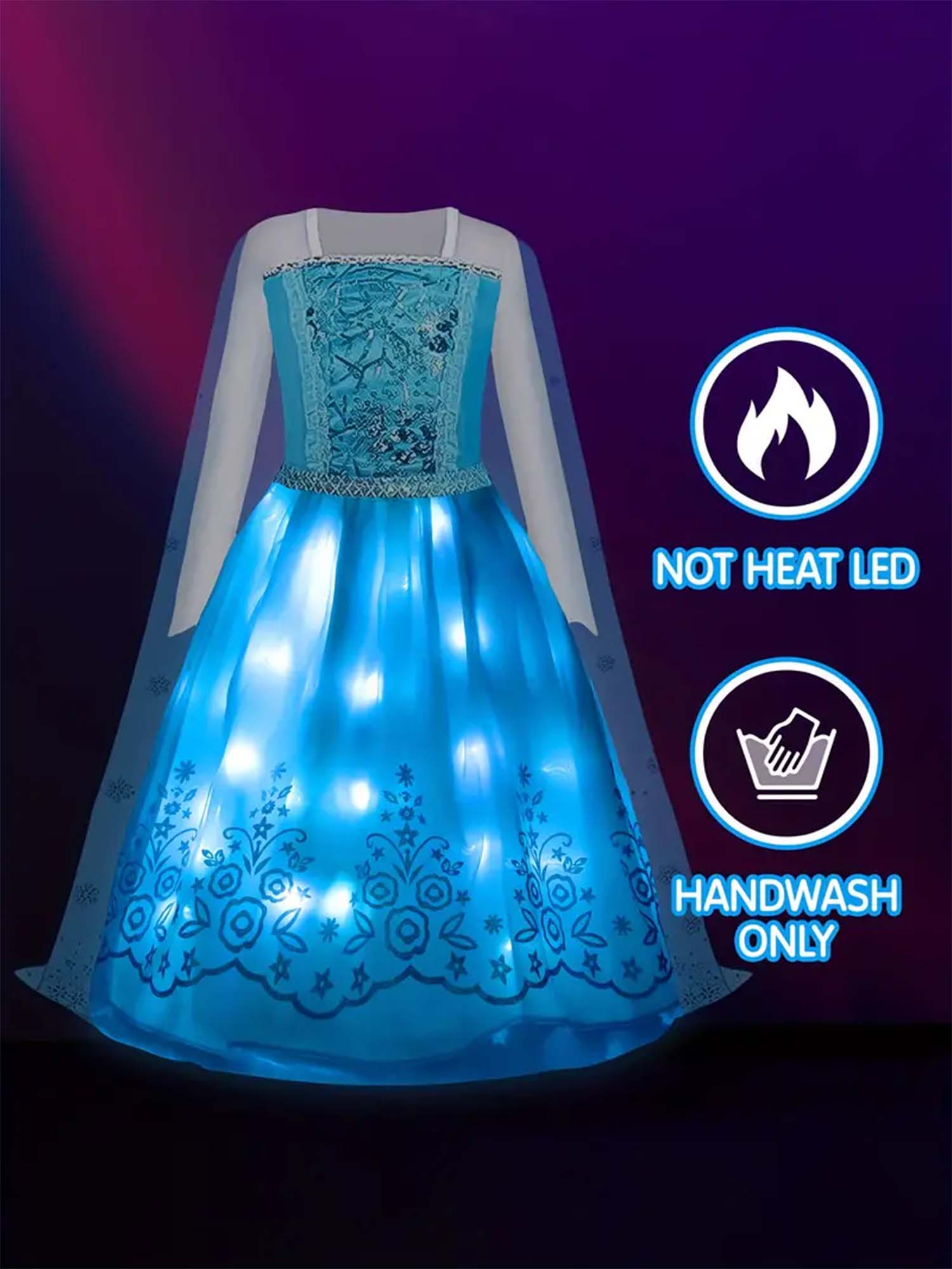 Glowing Long Sleeve Princess Dress for Girls – Elegant Light-Up Party Gown