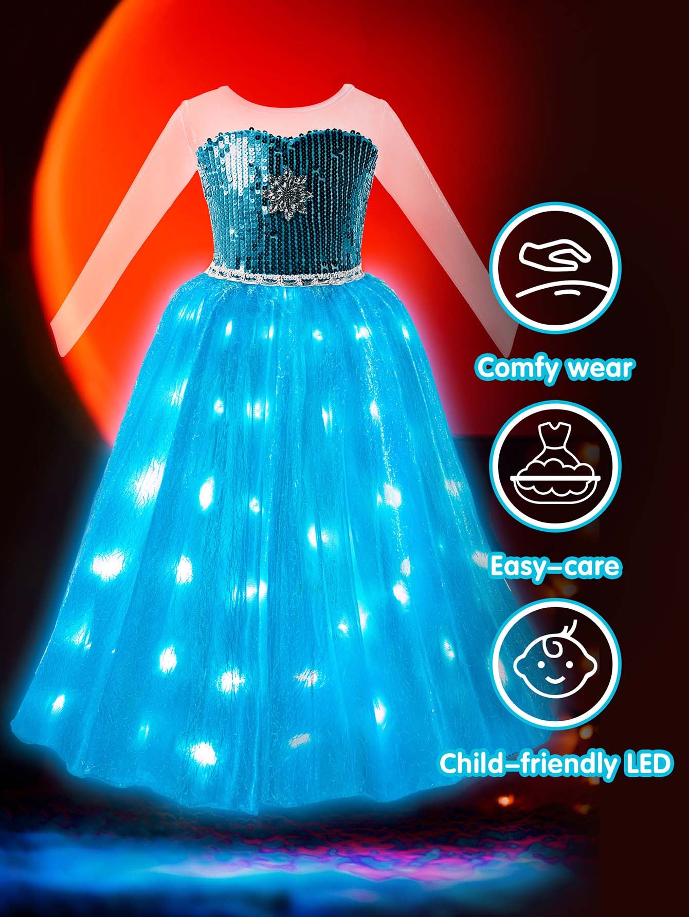 Sparkling Light-Up Snow Princess Party Dress for Girls