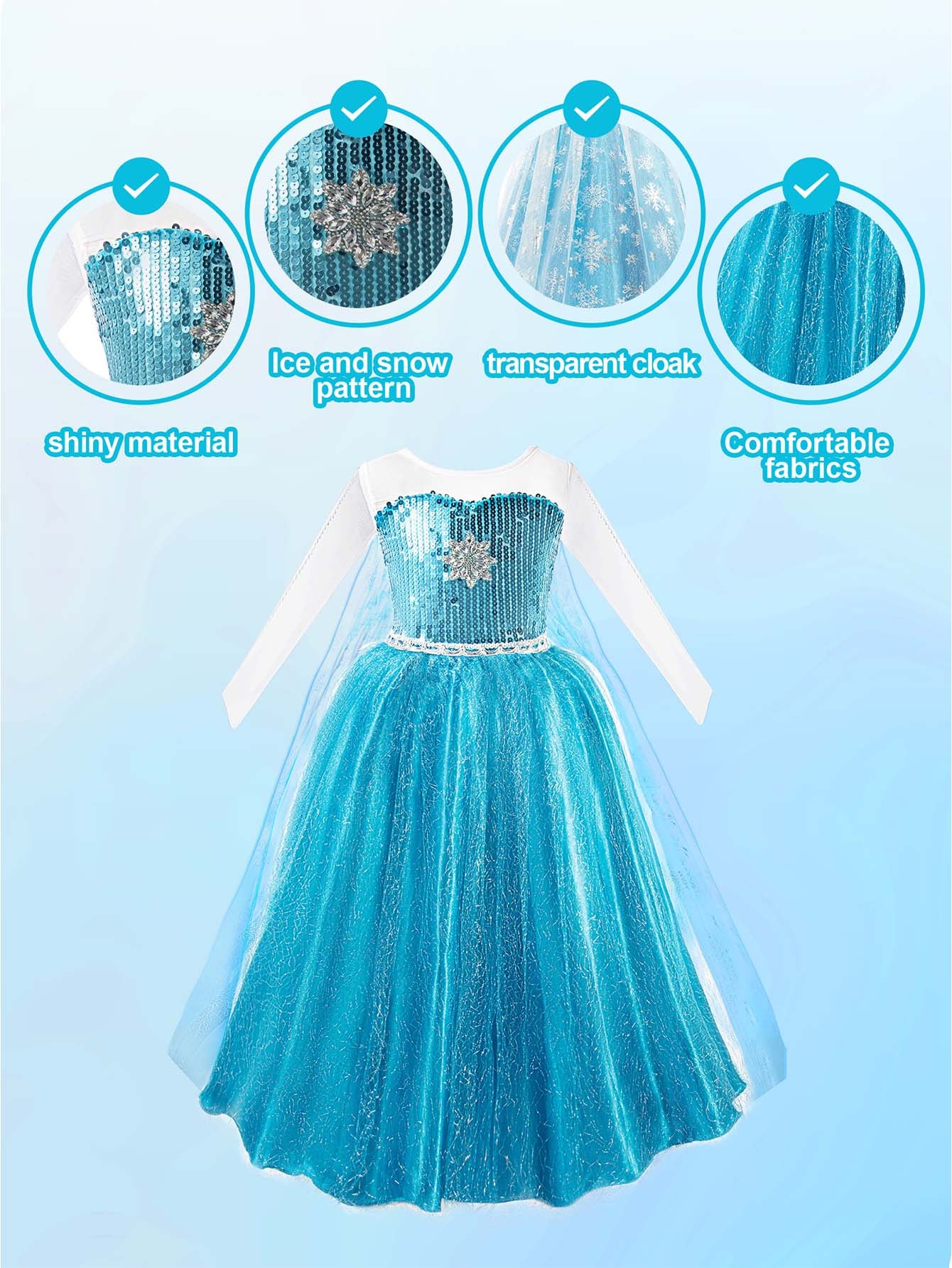 Sparkling Light-Up Snow Princess Party Dress for Girls