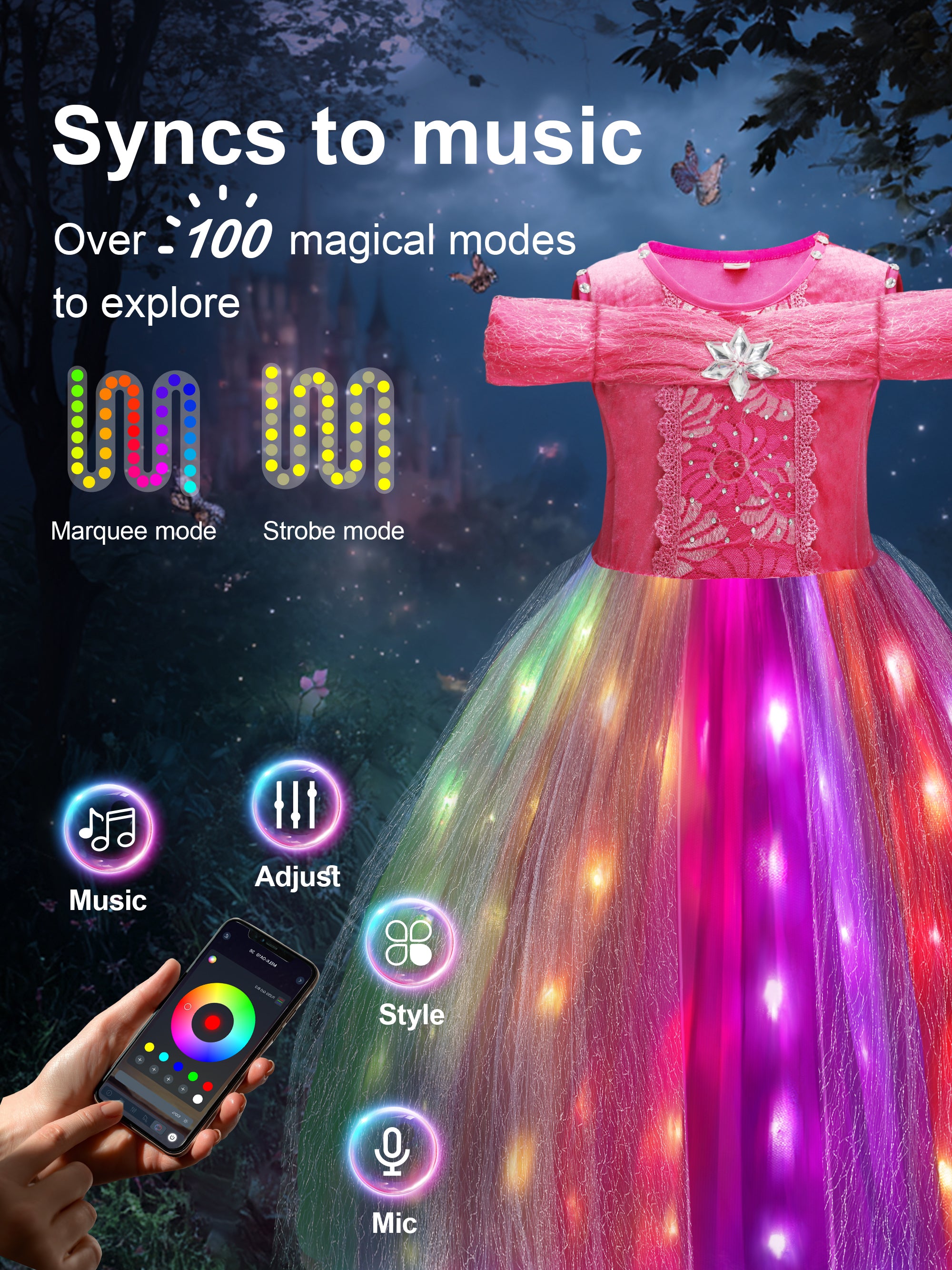 Colorful Light Up Princess Dress Set for Girls Party, Halloween & Dress Up Play