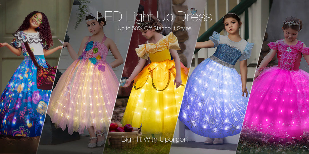UPORPOR LED Encanto Deguisement Fille Robe Enfants Anniversaire Princesse  Carnaval Robe Halloween Costume (Blue, 160) : : Jouets