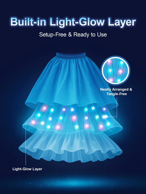 Blue Sparkly Princess Dress with LED Lights – Toddler Girls' Glow Gown for Halloween & Dress - Up - Uporpor