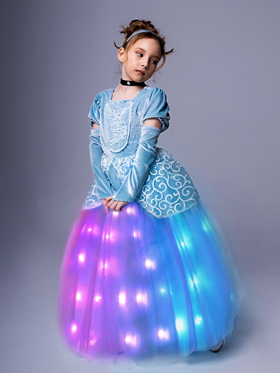 Colorful Light Up Costume Set Blue Princess Dress For Little Girls Halloween Costumes & Gift - Uporpor