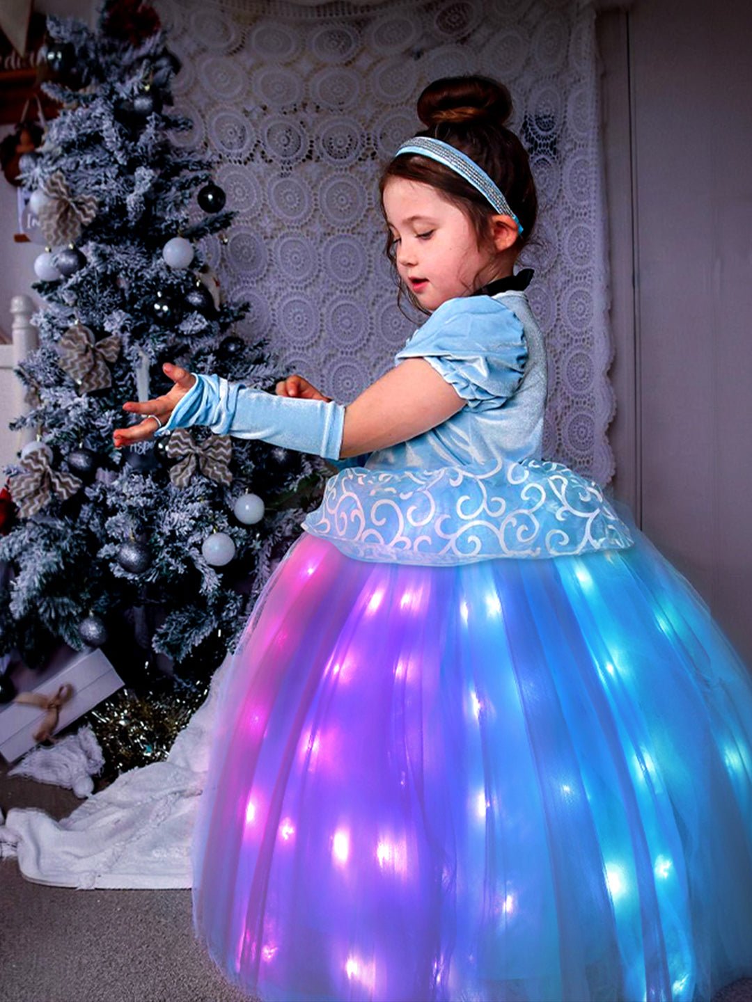 Colorful Light Up Costume Set Blue Princess Dress For Little Girls Halloween Costumes & Gift - Uporpor