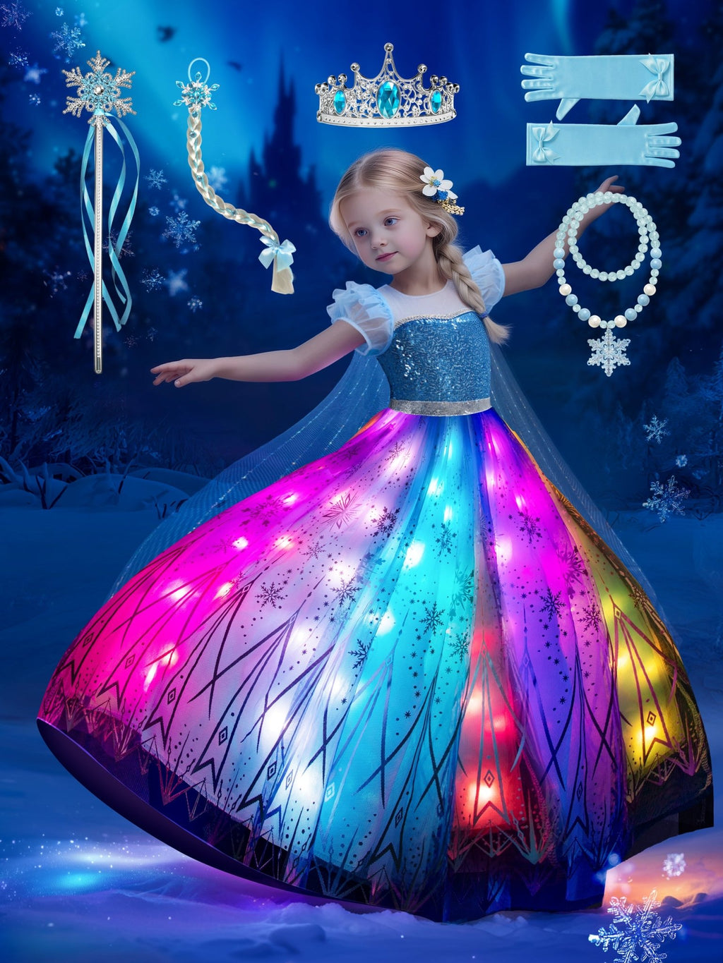 birthday dress for princess Colorful Light Up Princess Dress Set for Girls Halloween Party Birthday &  Dress Up