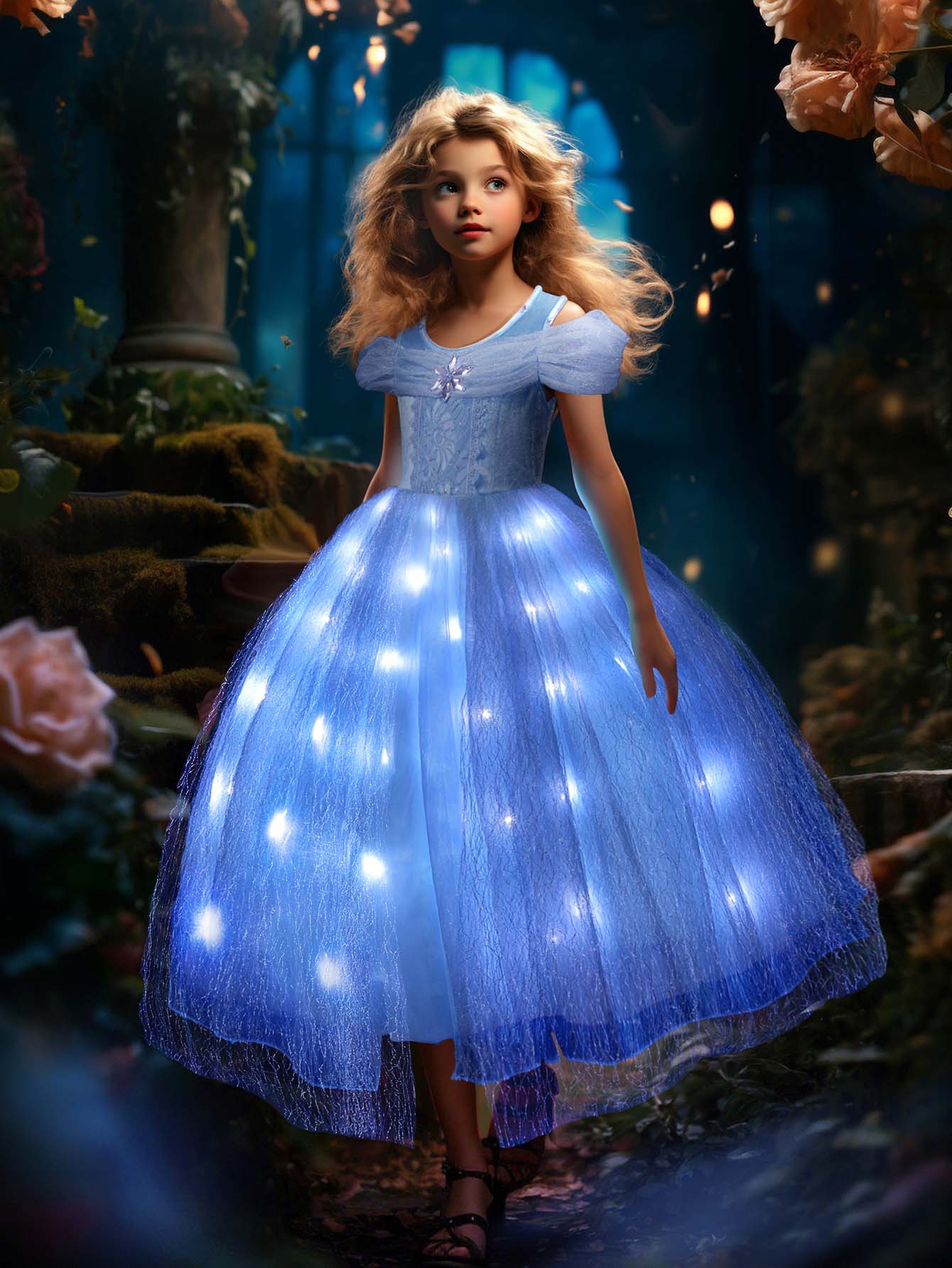 Enchanting Blue Ball Gown for Girls – Light - Up Fairy Tale Princess Dress - Uporpor