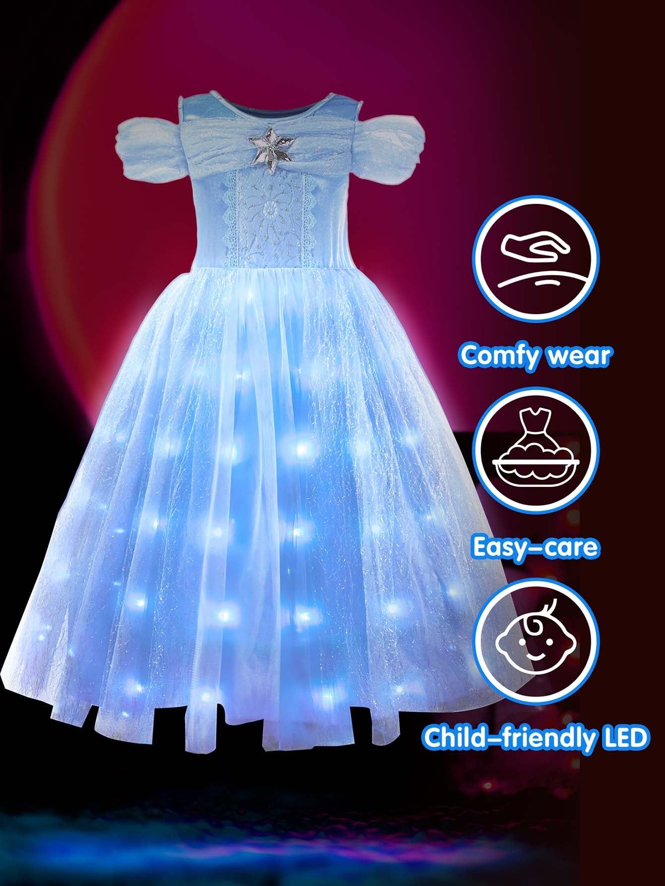 Enchanting Blue Ball Gown for Girls – Light - Up Fairy Tale Princess Dress - Uporpor