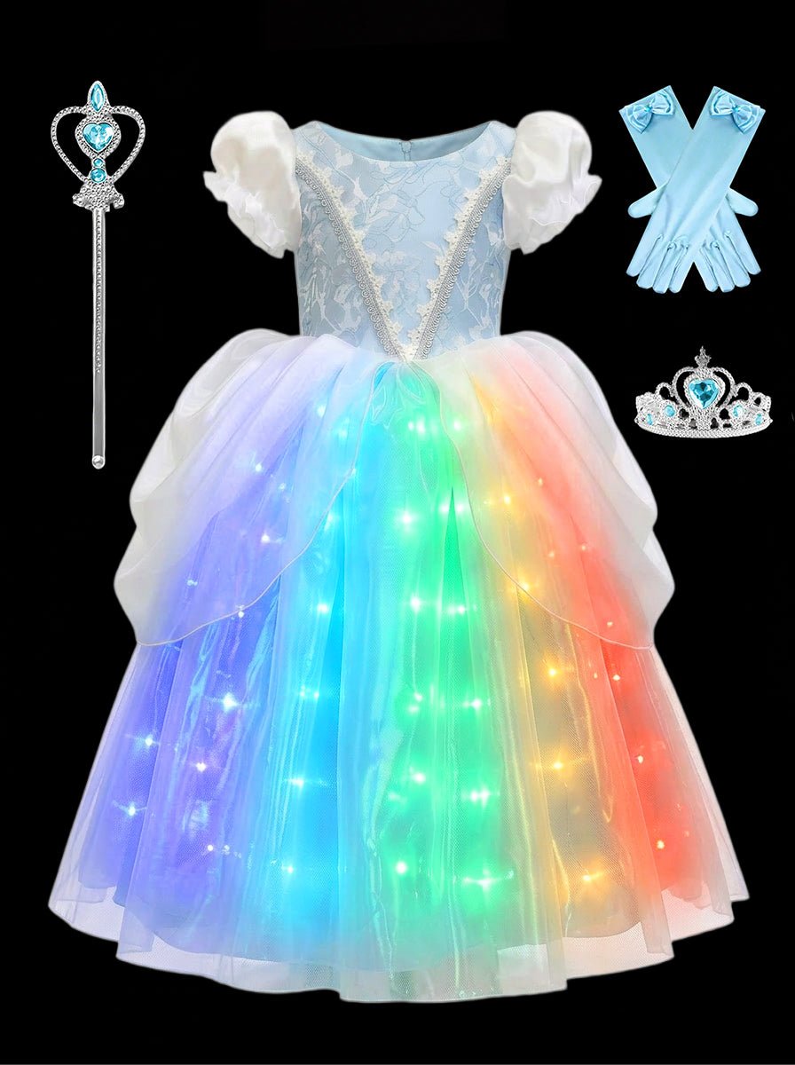 Frozen Glow: LED Light - Up Blue Sparkly Princess Gown for Toddler Girls – Magical Halloween & Party Dress - Uporpor