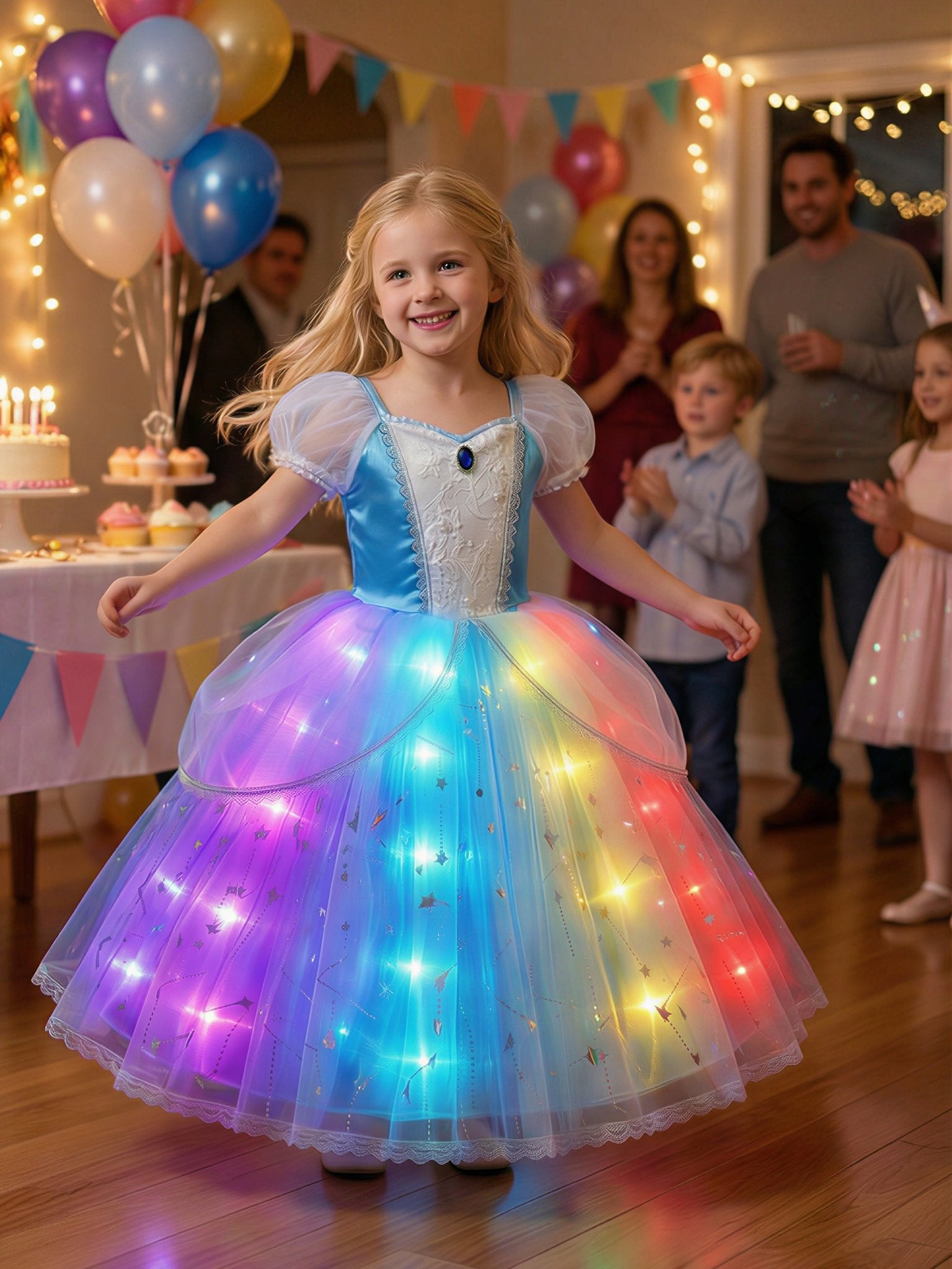 Glow - in - the - Dark Magical Blue Princess Gown – Sparkle Light - Up Party Dress for Toddlers & Little Girls - Uporpor
