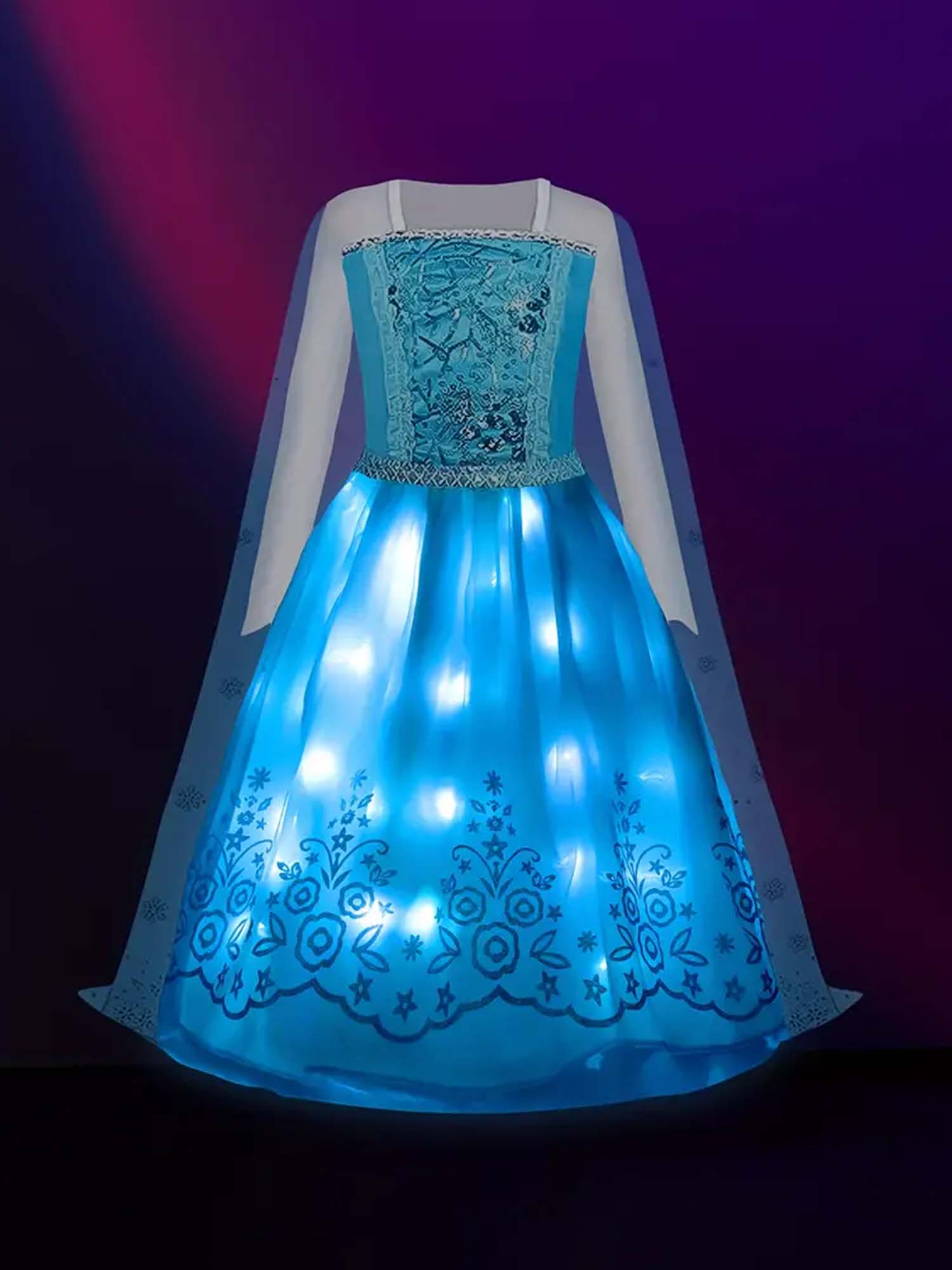 Glowing Long Sleeve Princess Dress for Girls – Elegant Light - Up Party Gown - Uporpor