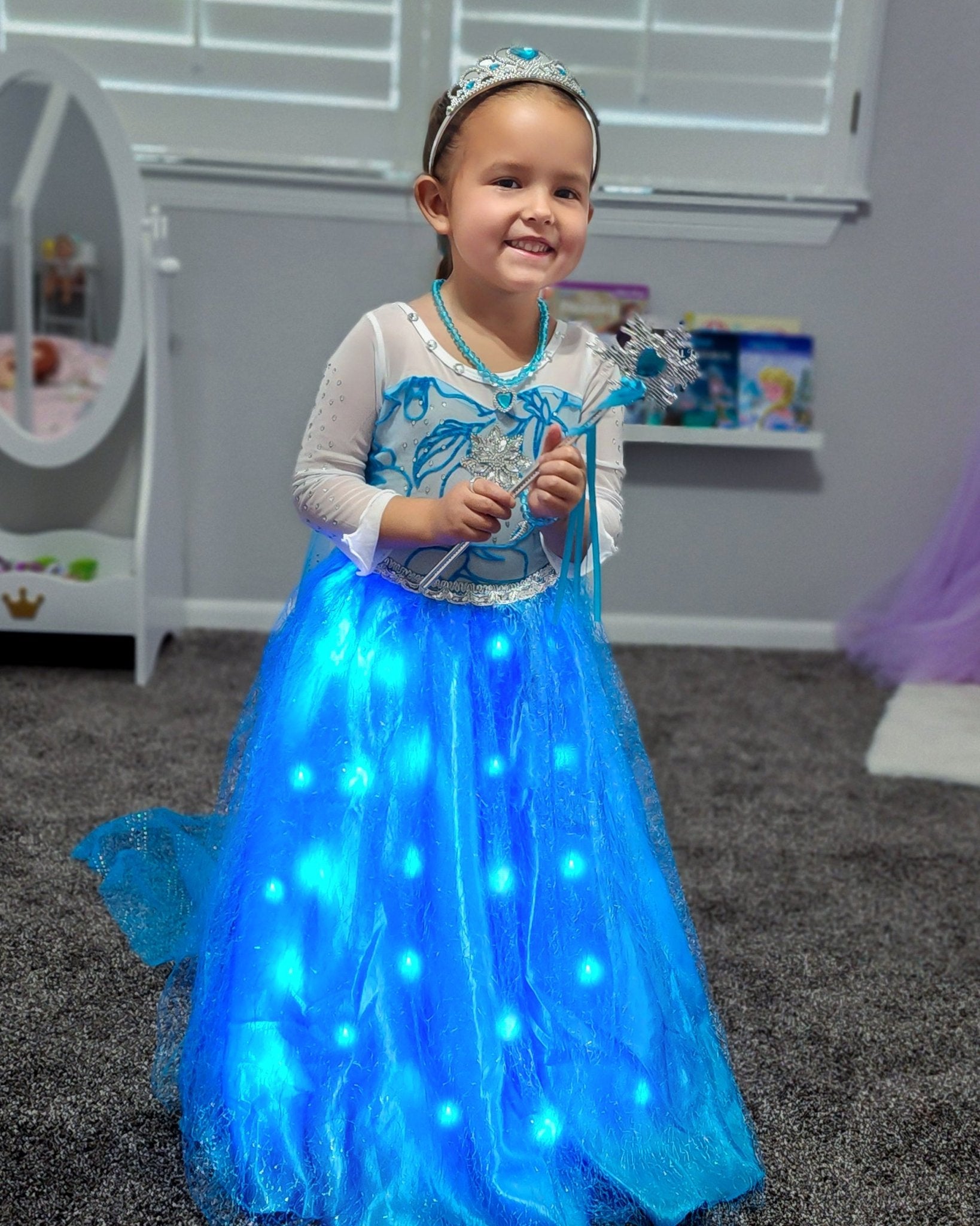 Glowing Snow Princess Costume for Girls – Light - Up Magical Dress (Ages 2 - 12) - Uporpor