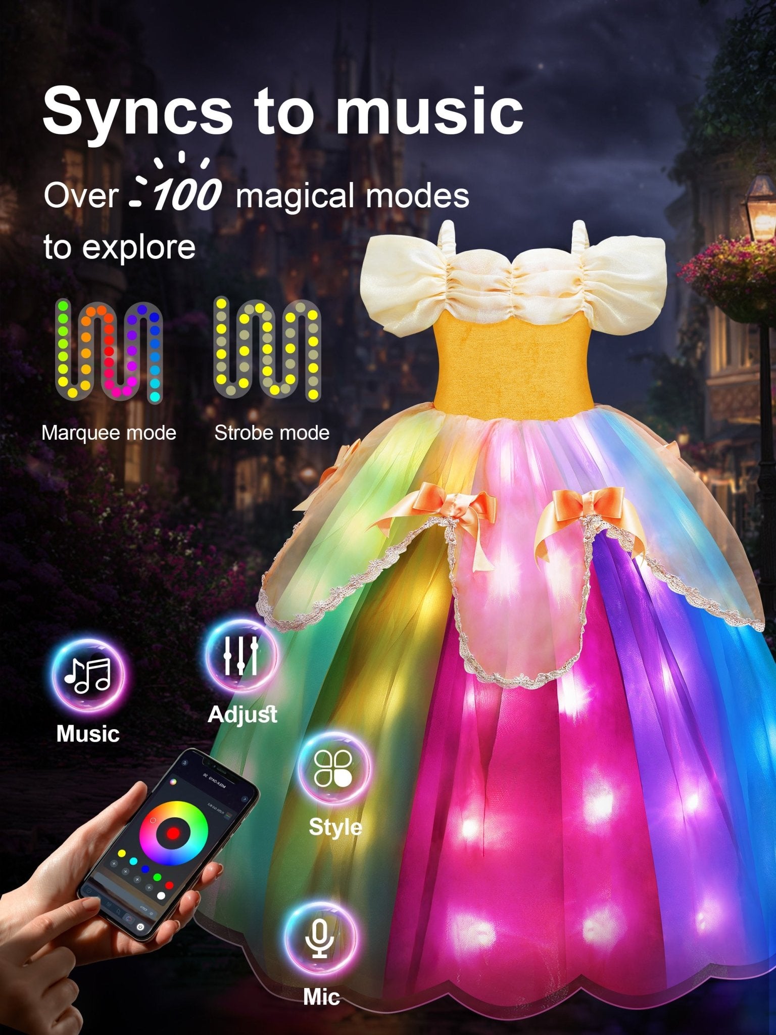 Golden Elegant Colorful Light Up Costume Set for Girls - Uporpor