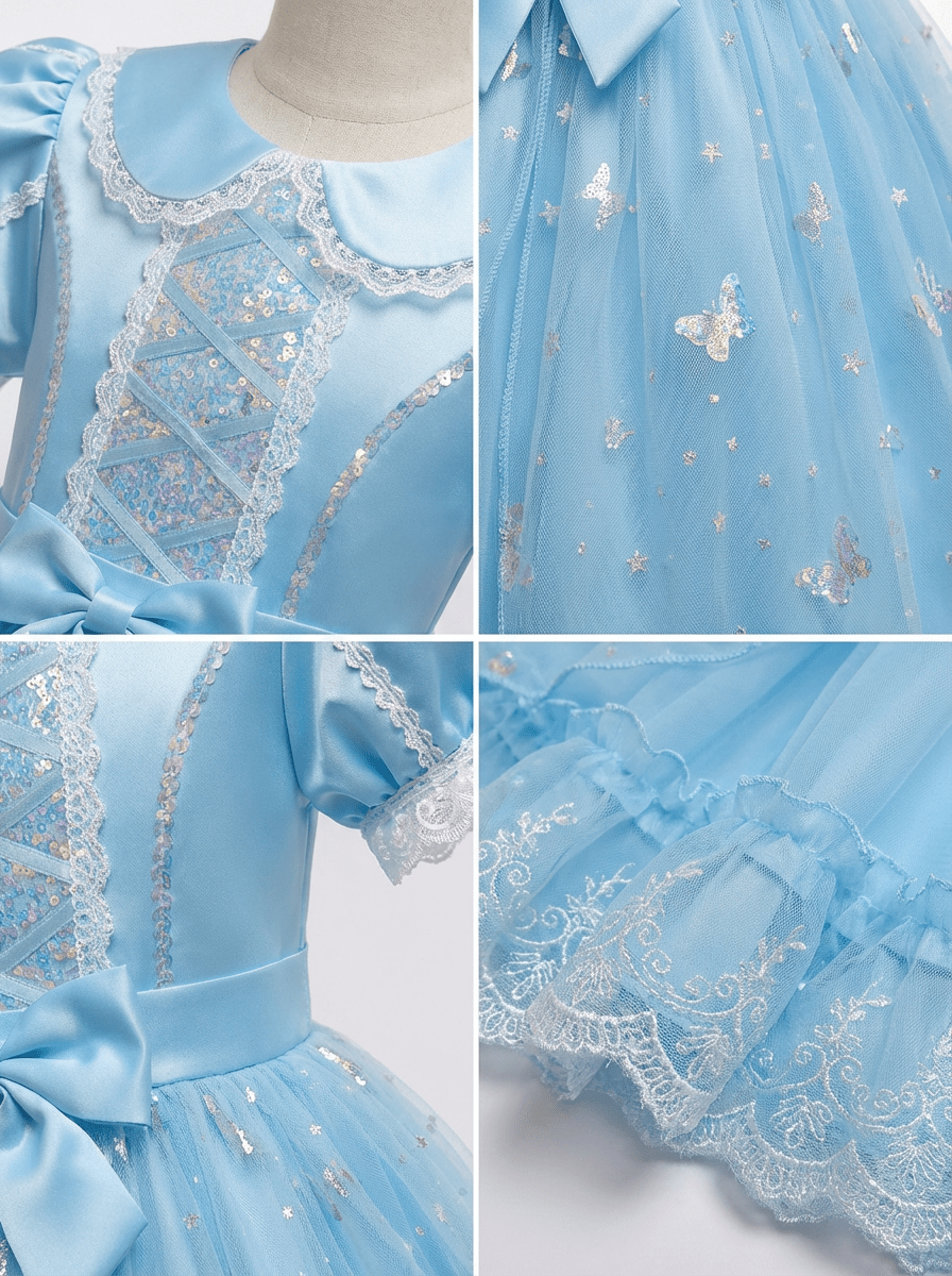 LED Light - Up Blue Princess Dress – Glow - in - the - Dark Sparkle Gown for Toddlers & Girls - Uporpor