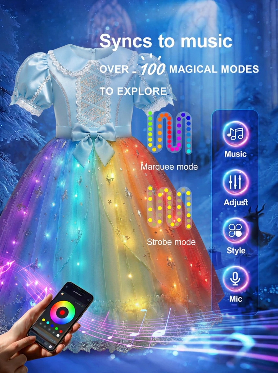 LED Light - Up Blue Princess Dress – Glow - in - the - Dark Sparkle Gown for Toddlers & Girls - Uporpor