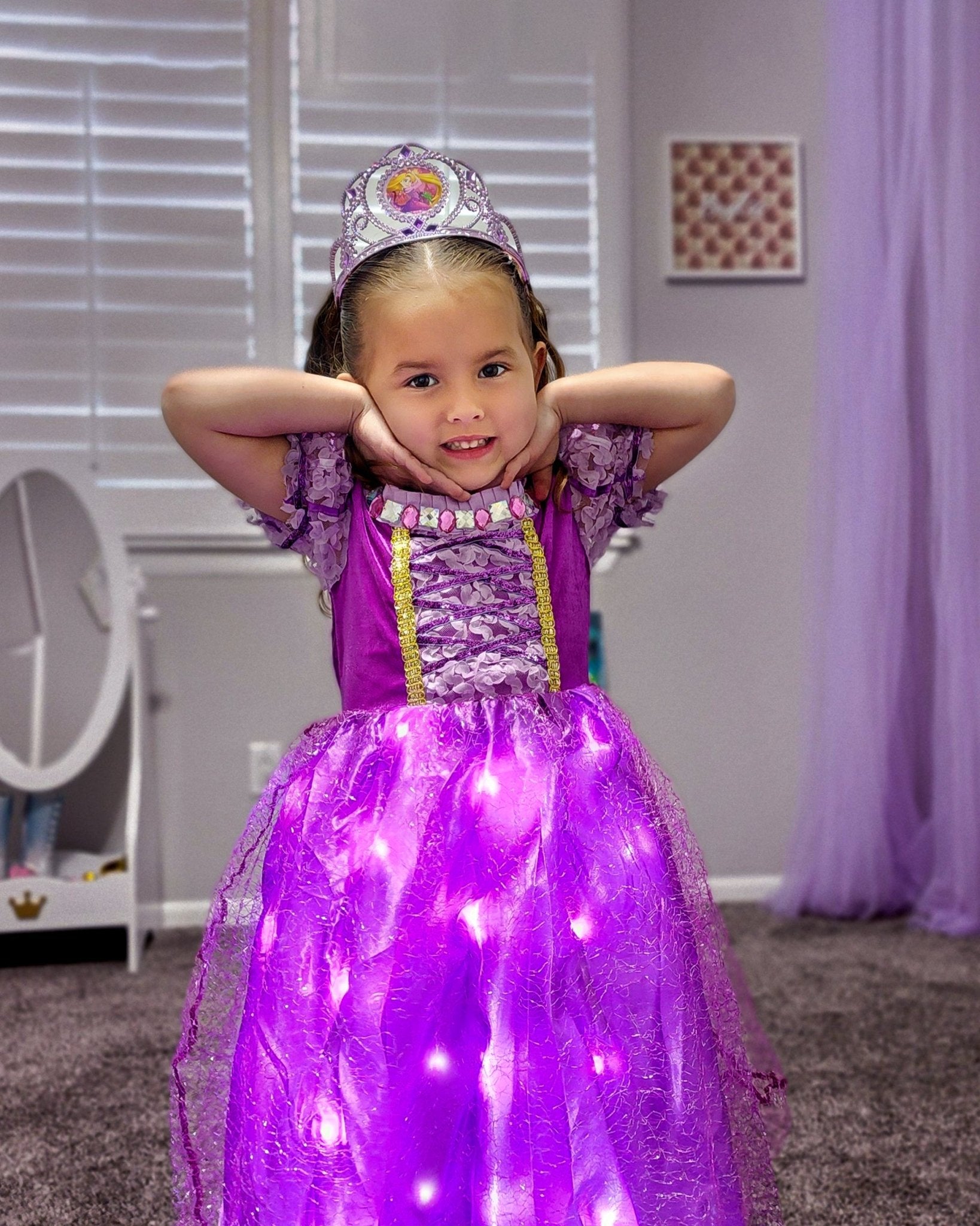 Light Up Sparkling Princess Dress Costume for Little Girls - Uporpor