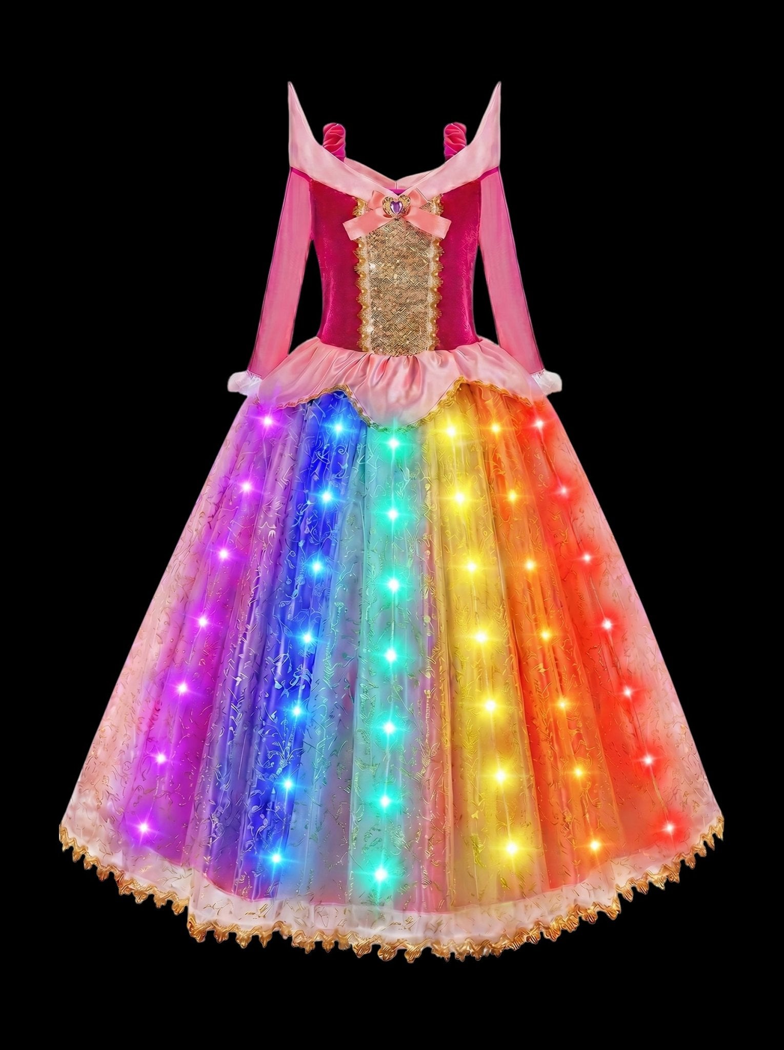 Magical Glow - in - the - Dark Princess Gown: Sparkly Rainbow LED Dress Up Set for Little Girls - Perfect for Fairy Parties & Holiday Magic - Uporpor