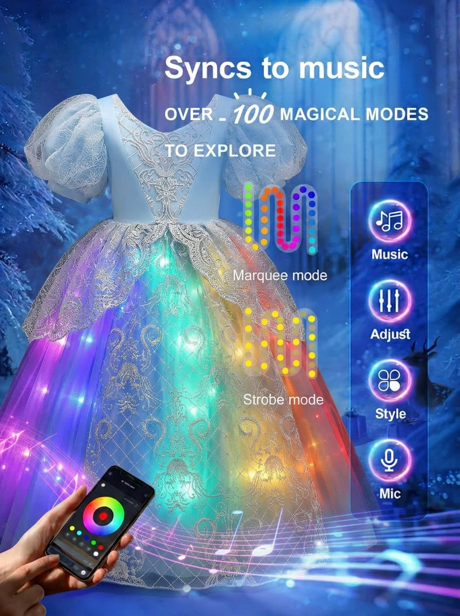 Magical LED Blue Sparkle Princess Dress – Toddler Girl’s Glowing Halloween Costume & Birthday Gown - Uporpor