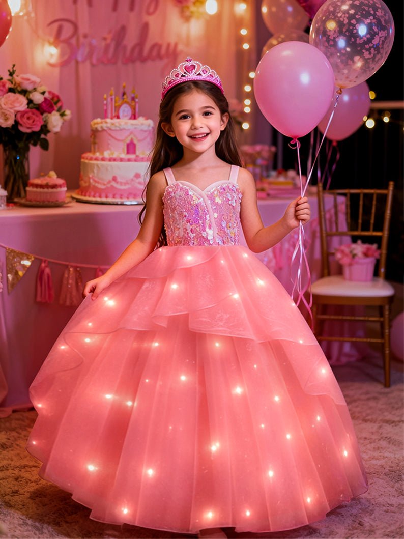 Pink Witch Glinda Costume for Girls Pink Bubble Tulle Dress - Uporpor