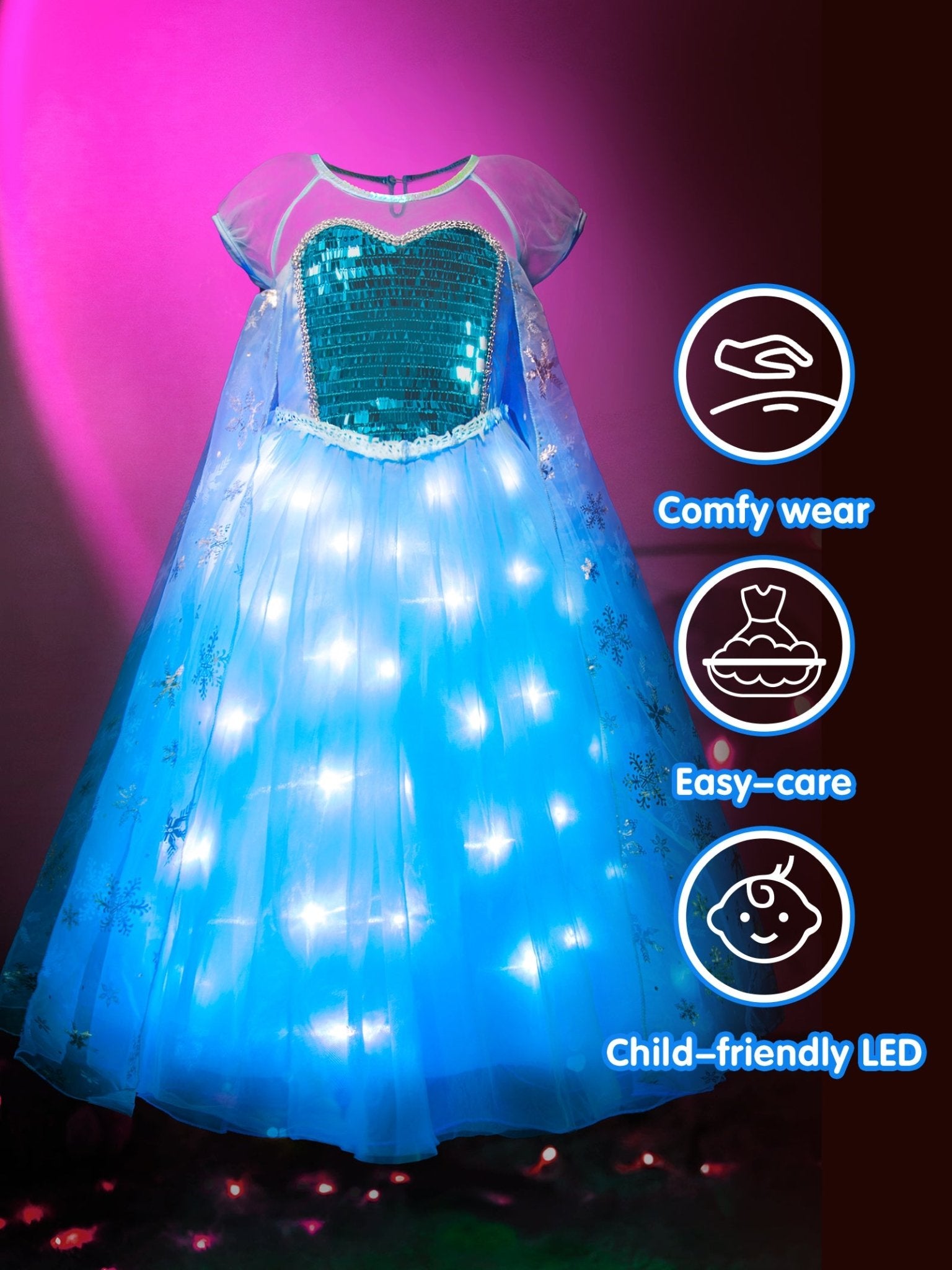 Sparkling LED Snow Princess Costume Dress for Girls - Uporpor