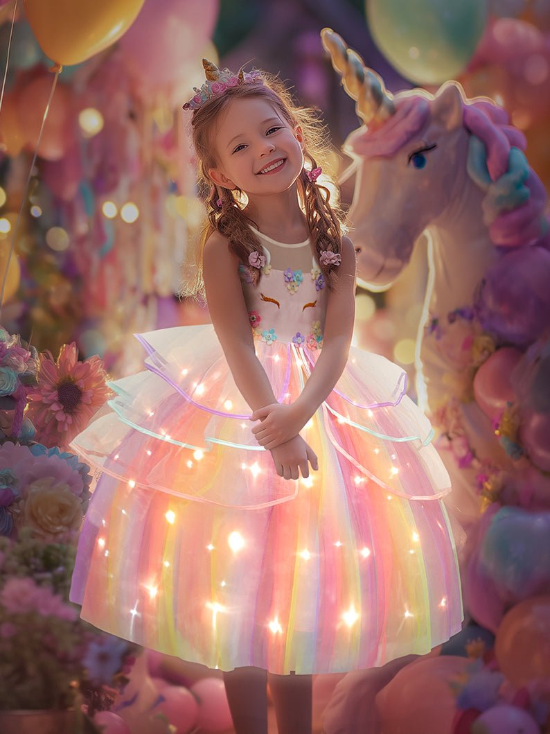 Unicorn Light Up Princess Dress Flower Girl Dress(short dress) - Uporpor