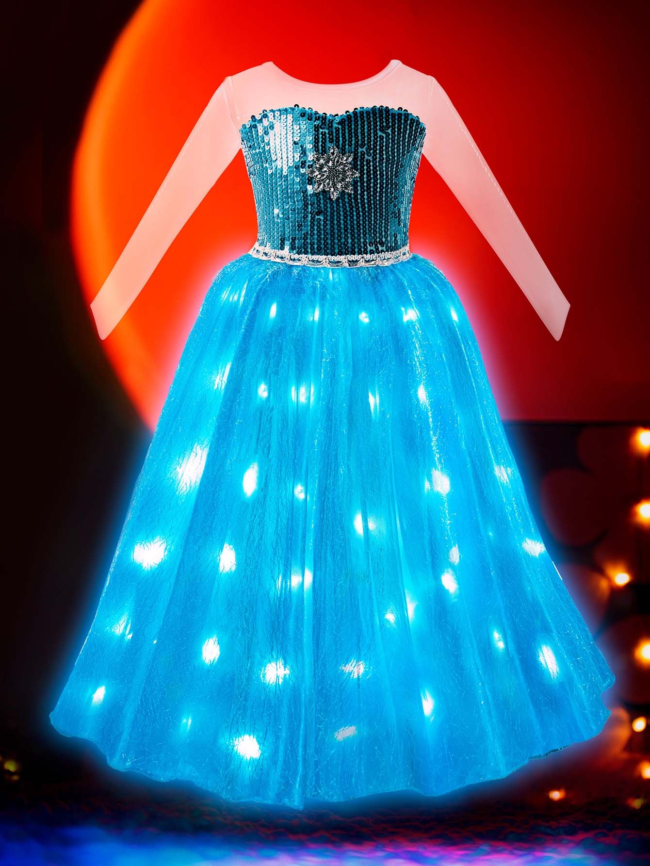Sparkling Light-Up Snow Princess Party Dress for Girls