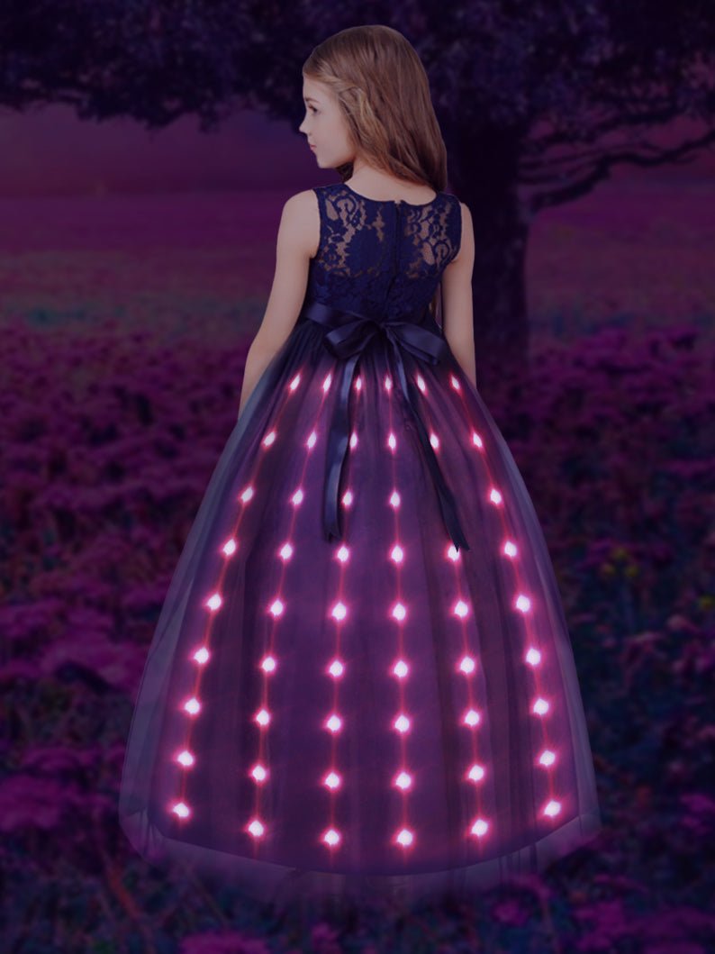 LED Light Elegant Solid Lace Party Dress - Uporpor