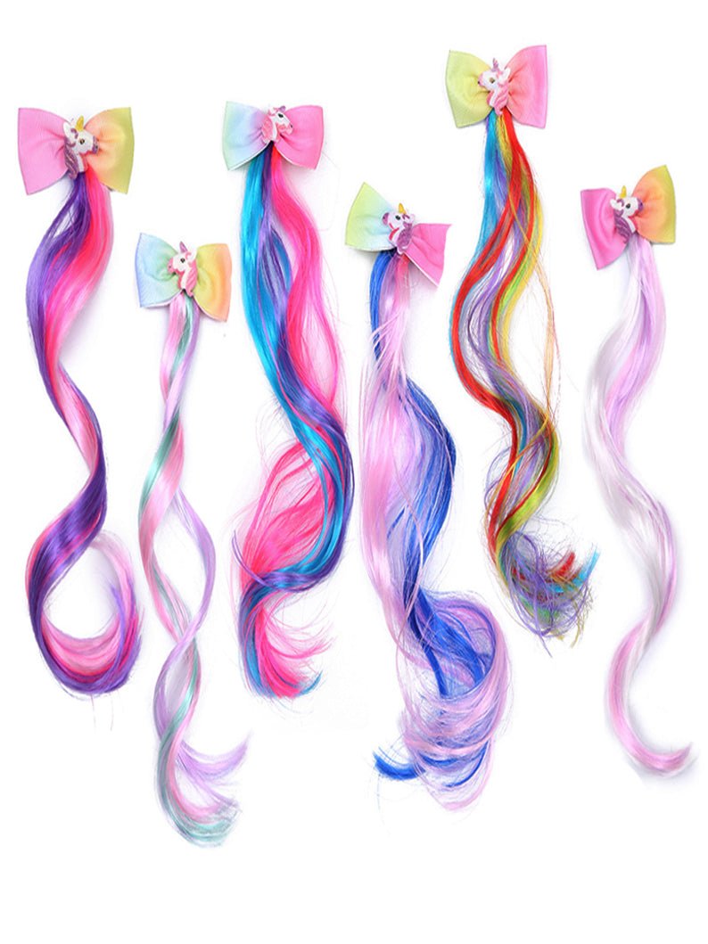 6 Colors Unicorn Bow Curly Ponytails Hair Clips - Uporpor - Uporpor
