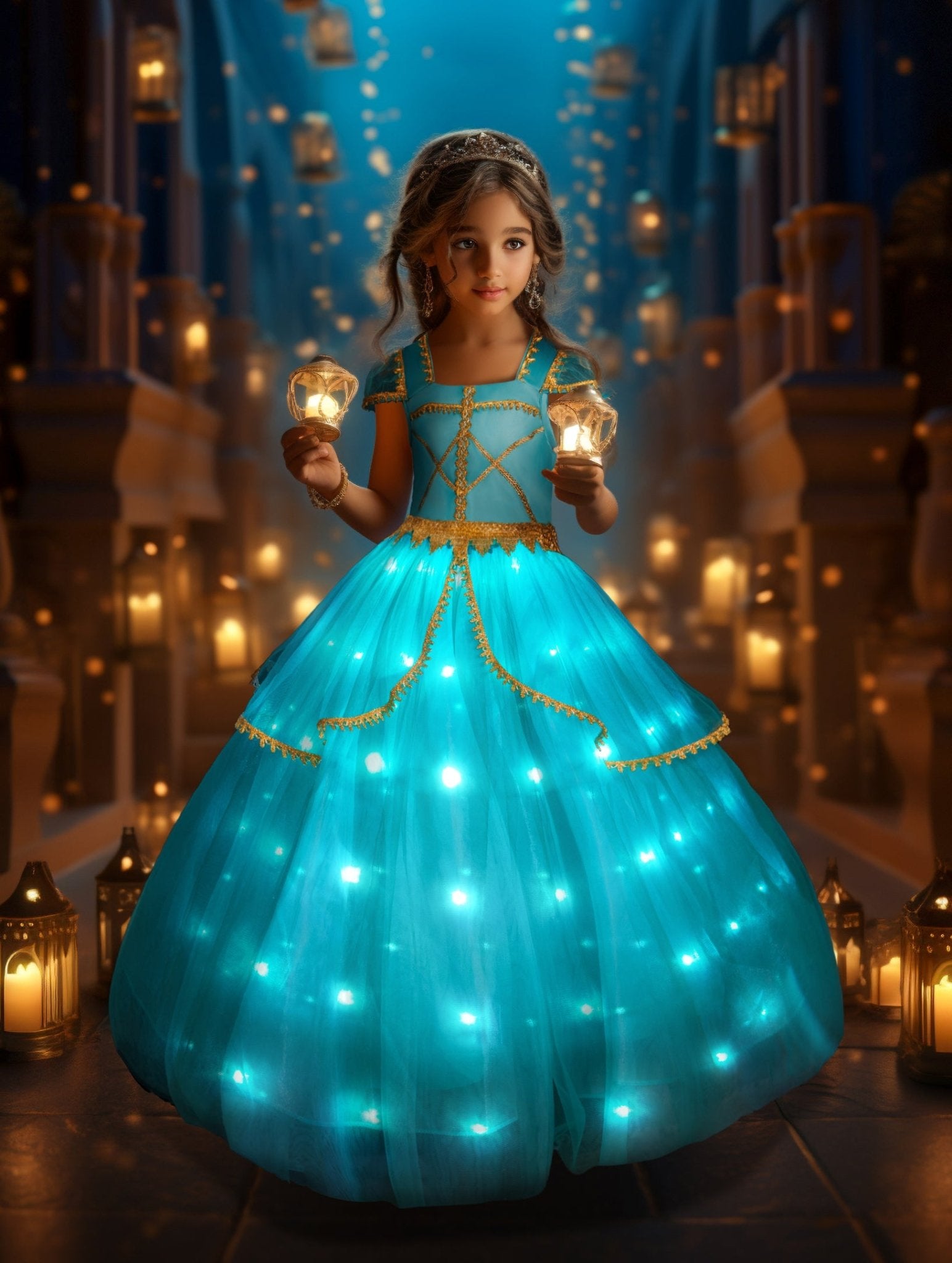 Light Up Jasmine Costume Princess Dresses for Halloween Cosplay Party - Uporpor - Uporpor