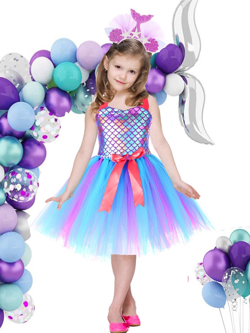 Light up Princess Mermaid Short-sleeve Dress for Girls Party -Uporpor - Uporpor