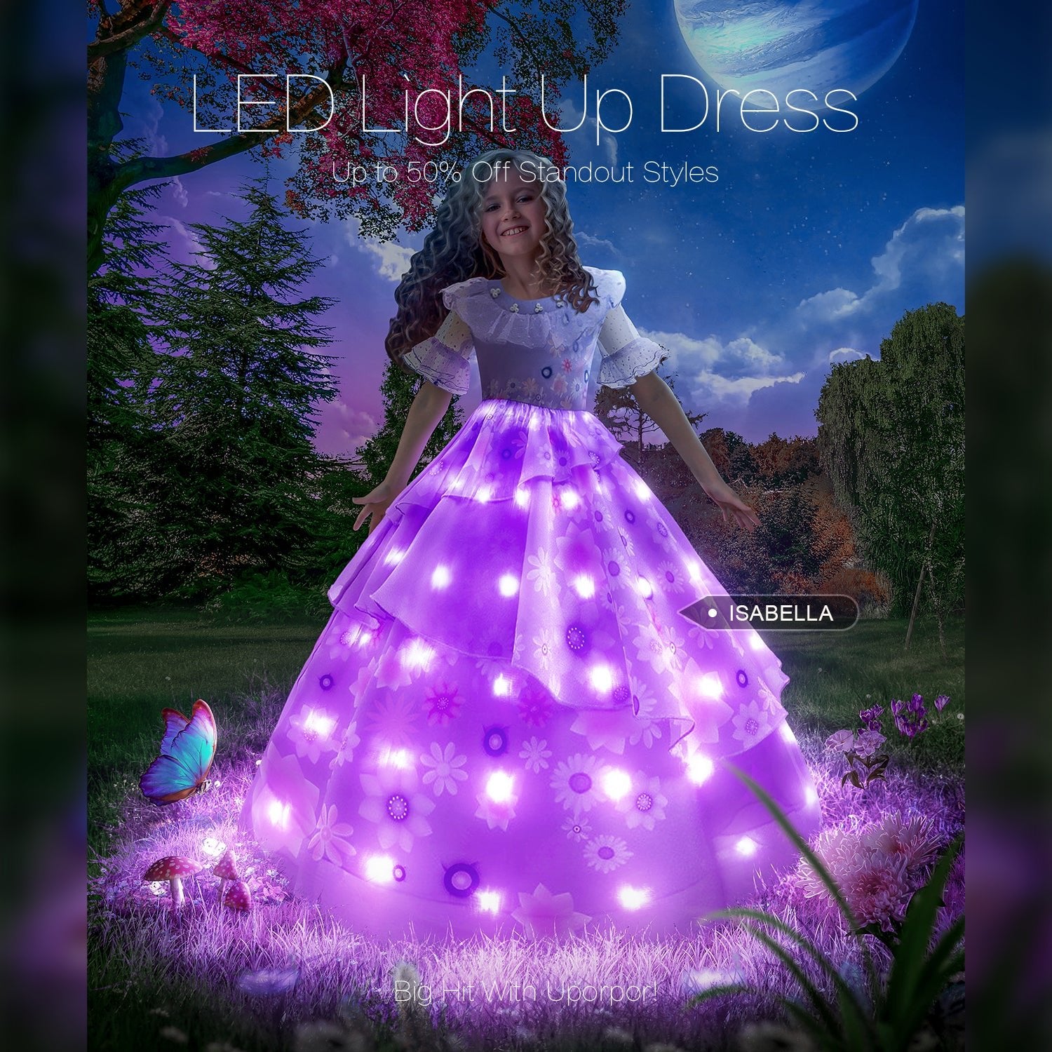 UPORPOR LED Light Up Robe de Princesse Filles, Costume Enfants