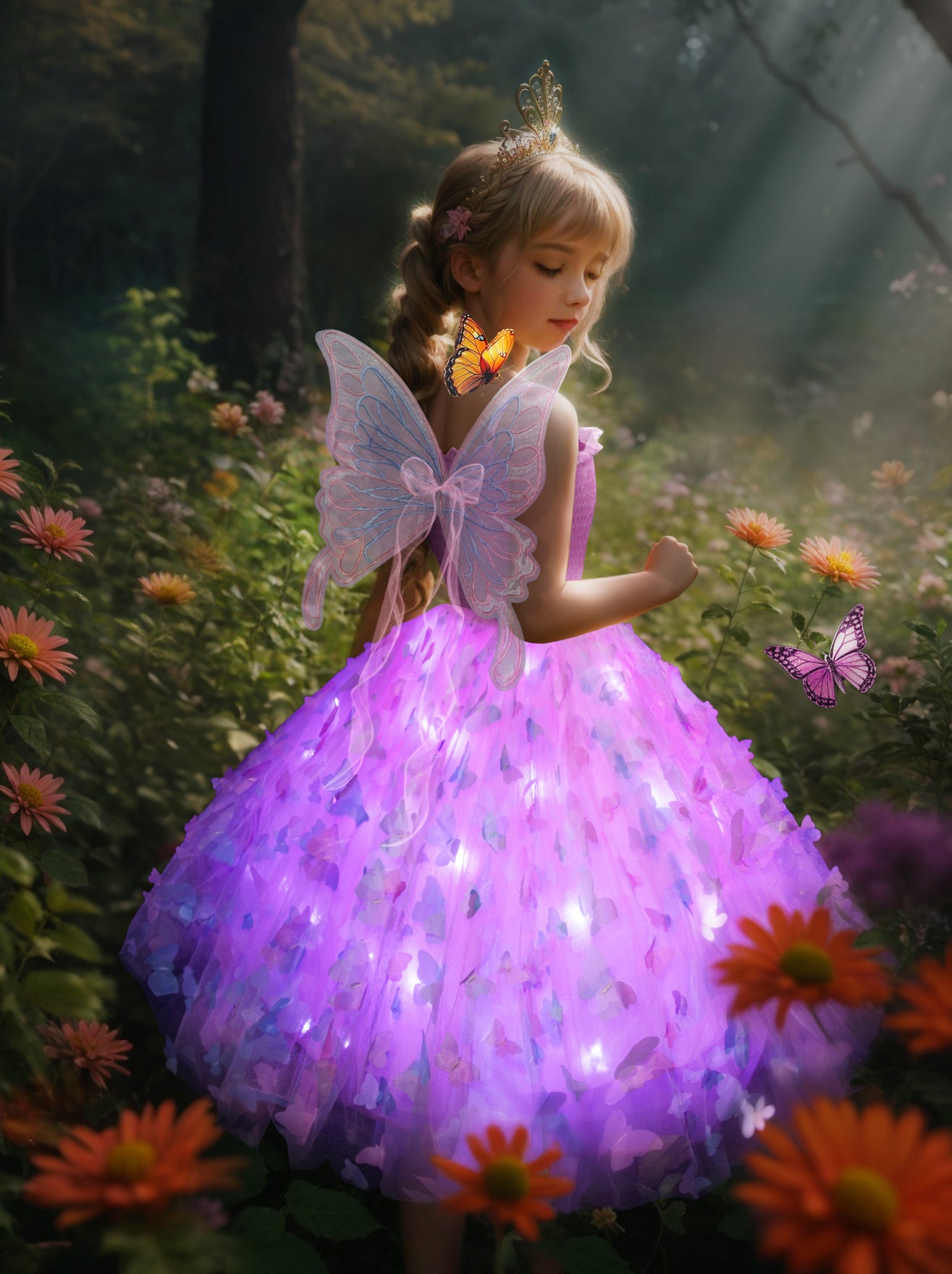 Light Up Girls Fairy Wings Butterfly Princess Dress