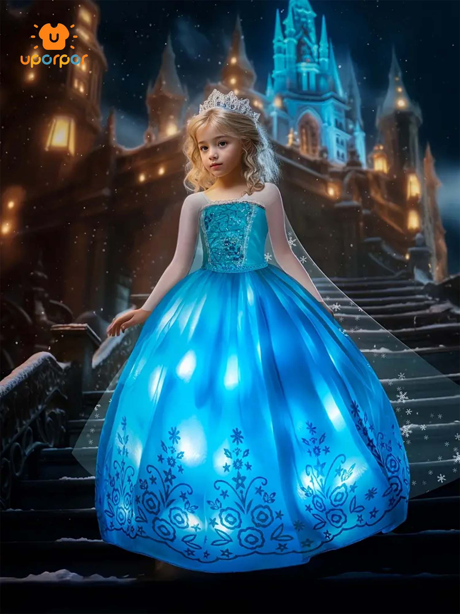 Glowing Long Sleeve Princess Dress for Girls – Elegant Light-Up Party Gown