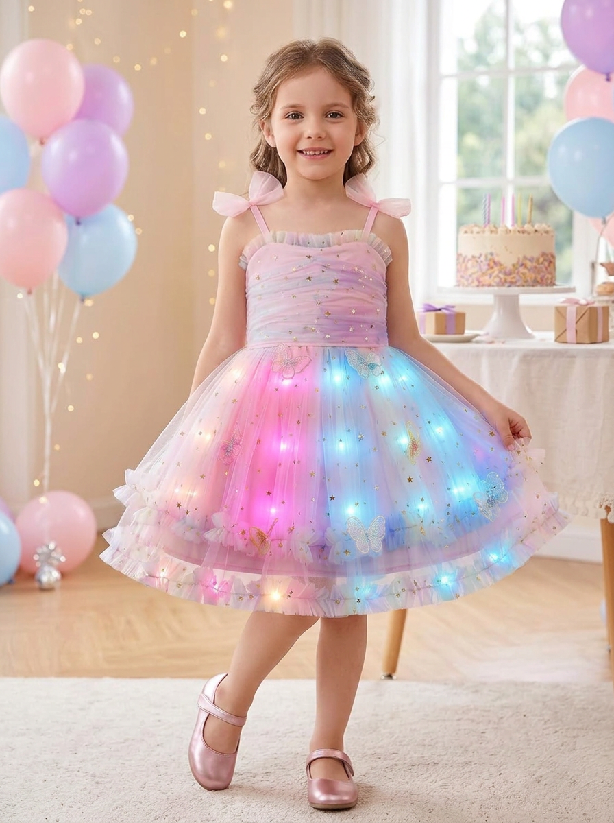LED Light-Up- Pink Princess Costume Set Colorful Fairytale Glowing Dress for Girls' Birthday Parties & Cosplay (Copy)
