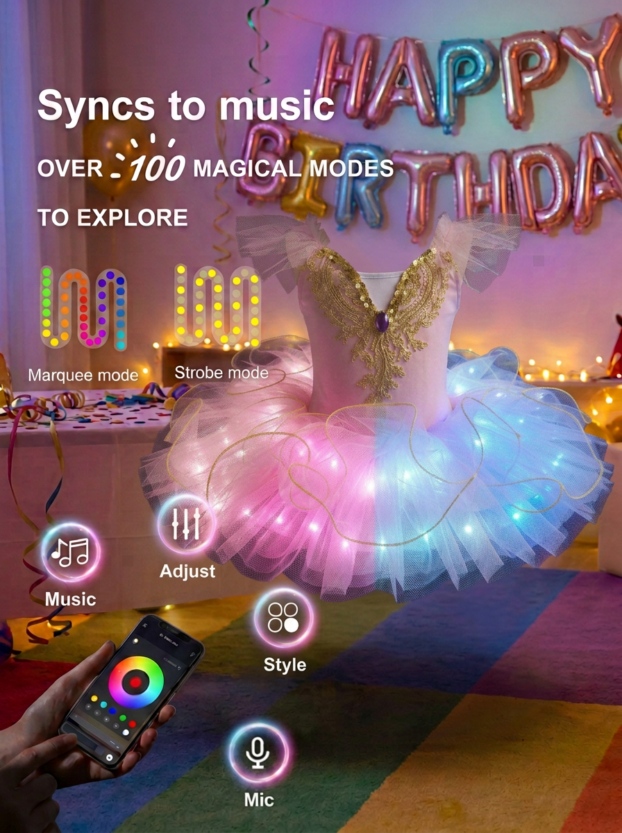 Light Up Pink Princess Costume for Girls – Glowing Fairytale Dress Up Set with LED Lights for Birthday Party, Halloween & Cosplay