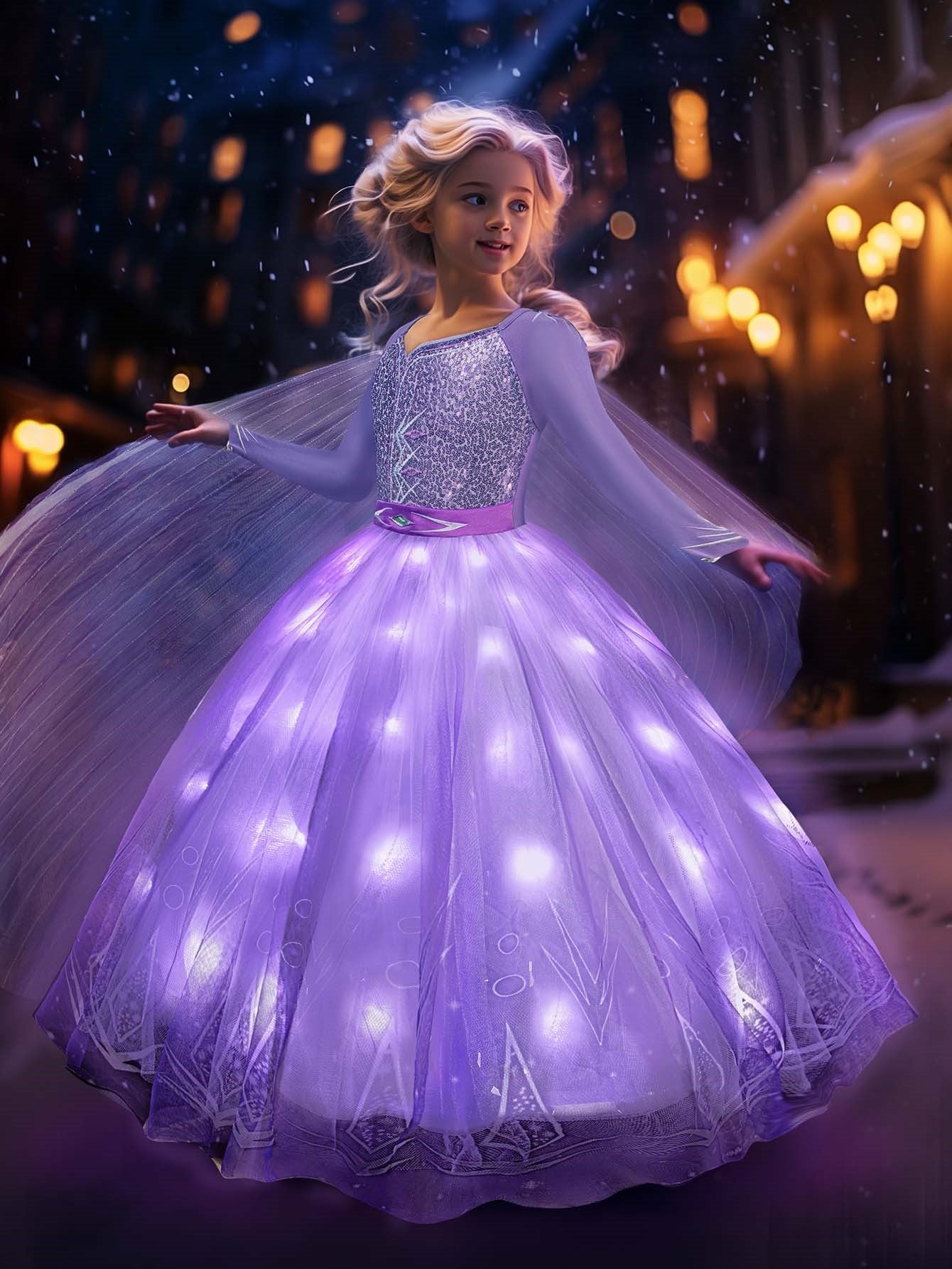 Glowing Purple Winter Princess Dress for Girls – Sparkling Fantasy Costume