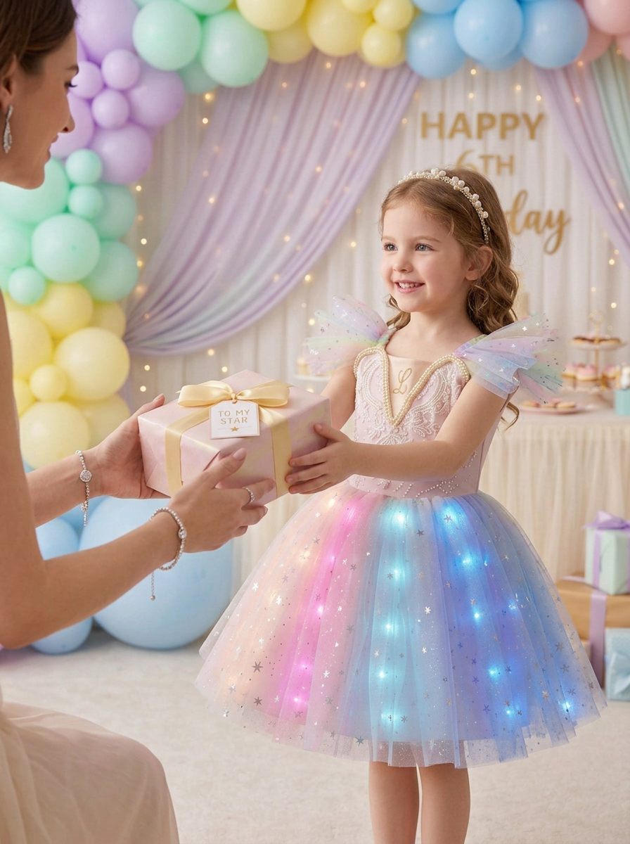 Girls Light Up Pink Princess Dress Set – Magical Glowing LED Fairytale Party Outfit & Cosplay Gift for Toddlers & Kids