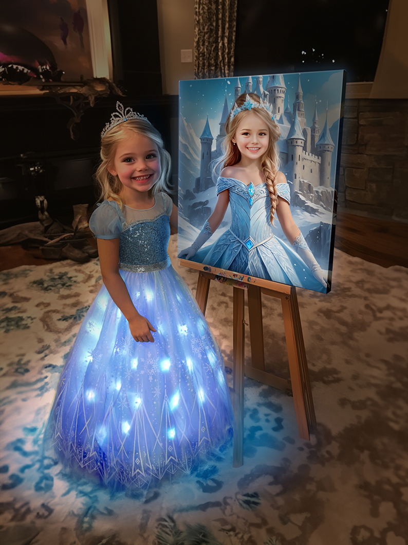 Princess Dream Come True Set: Light-up Dress + Custom LIight up Portrait