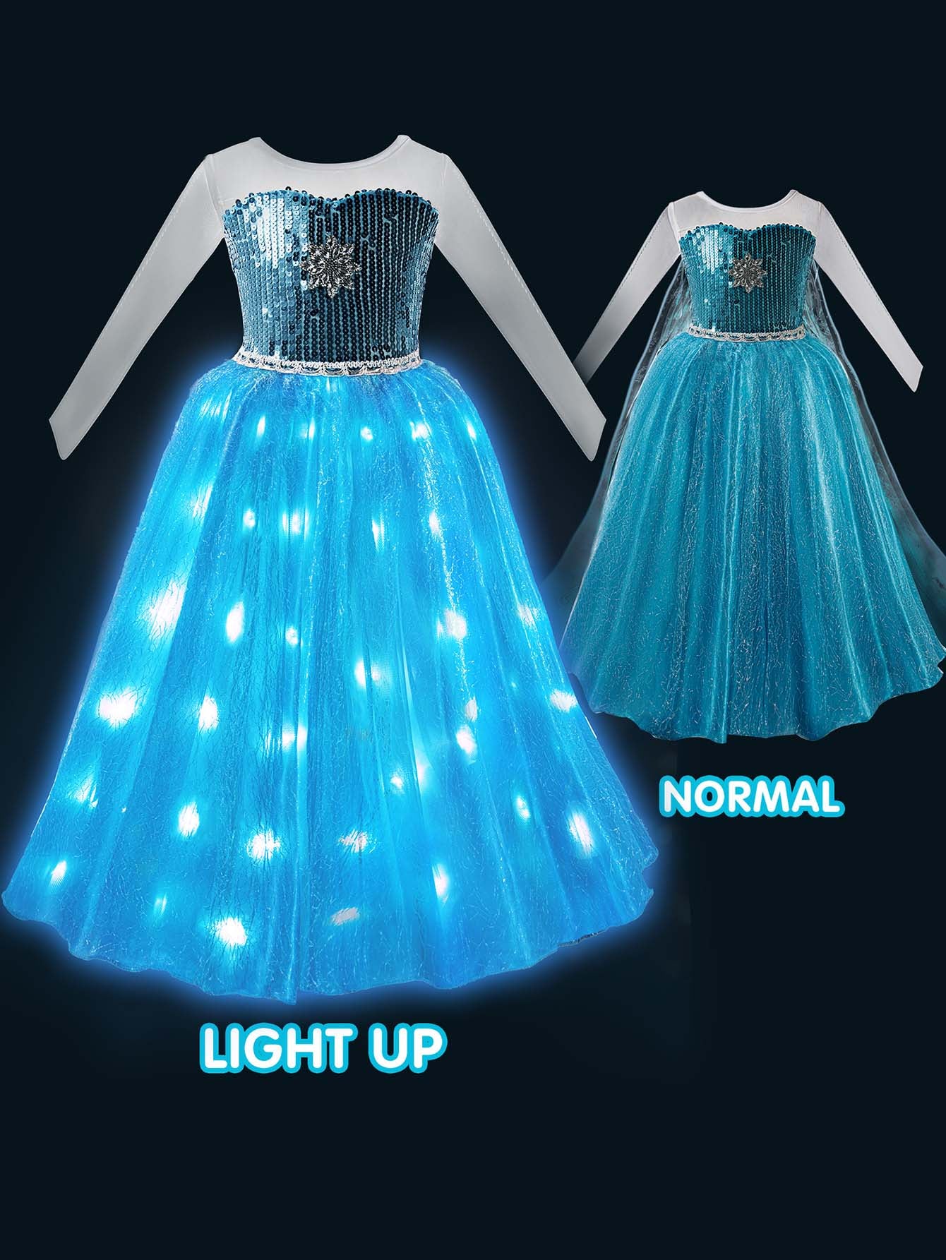 Sparkling Light-Up Snow Princess Party Dress for Girls