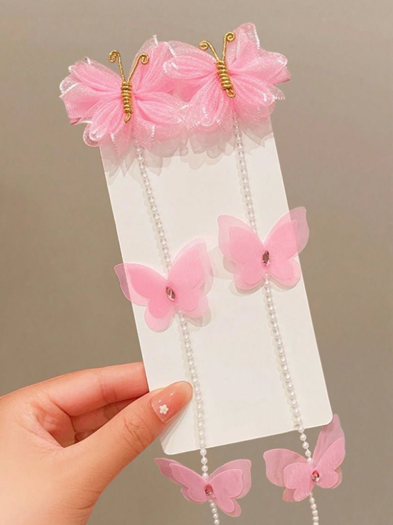 2pcs Girls' Pink Bowknot Pearl Hair Clip Set - Uporpor