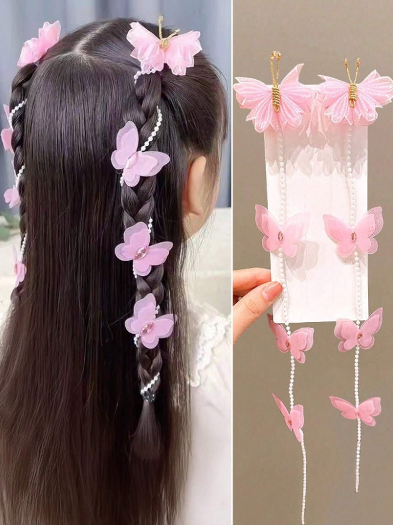 2pcs Girls' Pink Bowknot Pearl Hair Clip Set - Uporpor