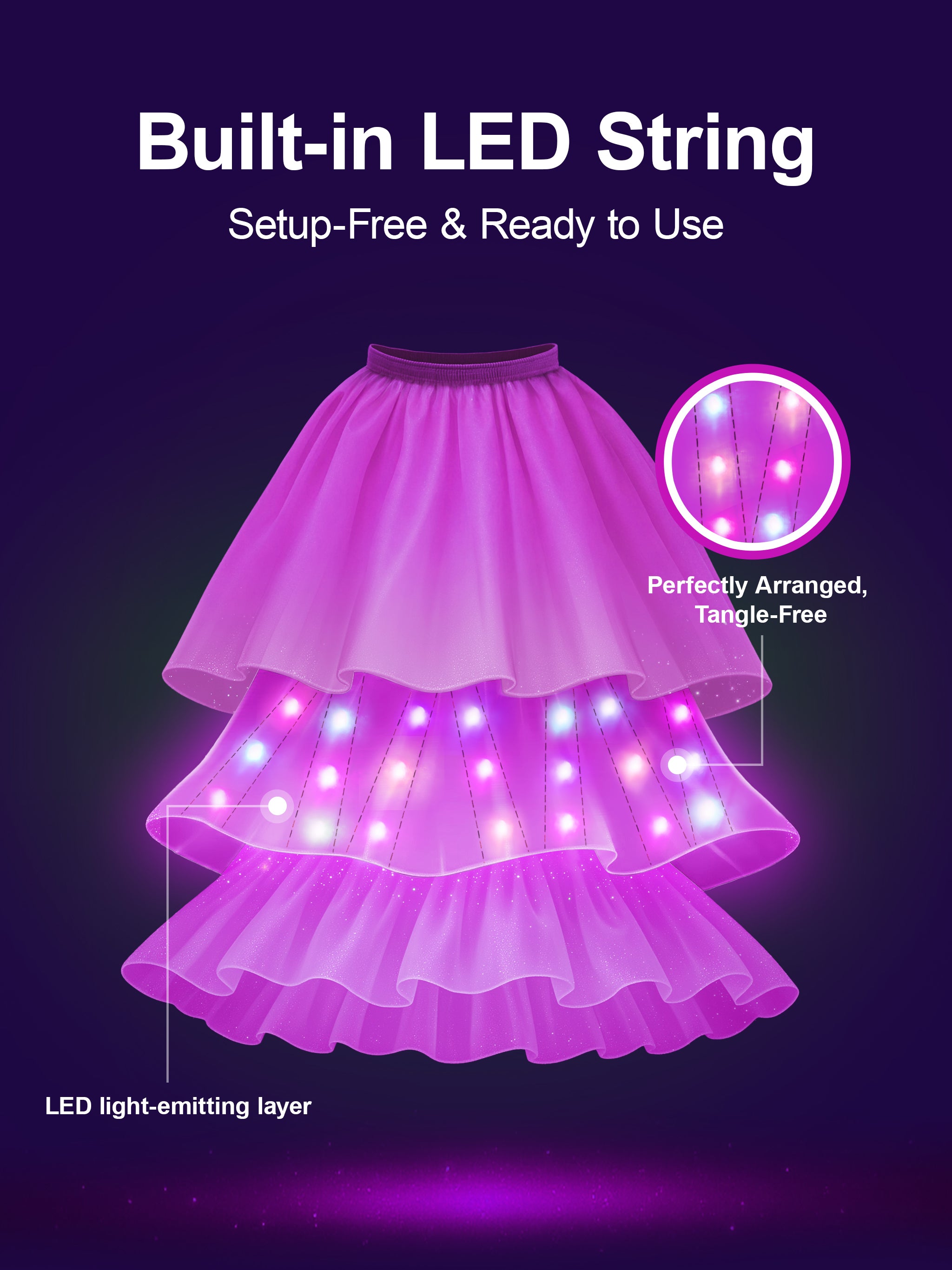 Colorful Light Up Princess Dress Set for Girls – Purple LED Costume for Party and Dress Up