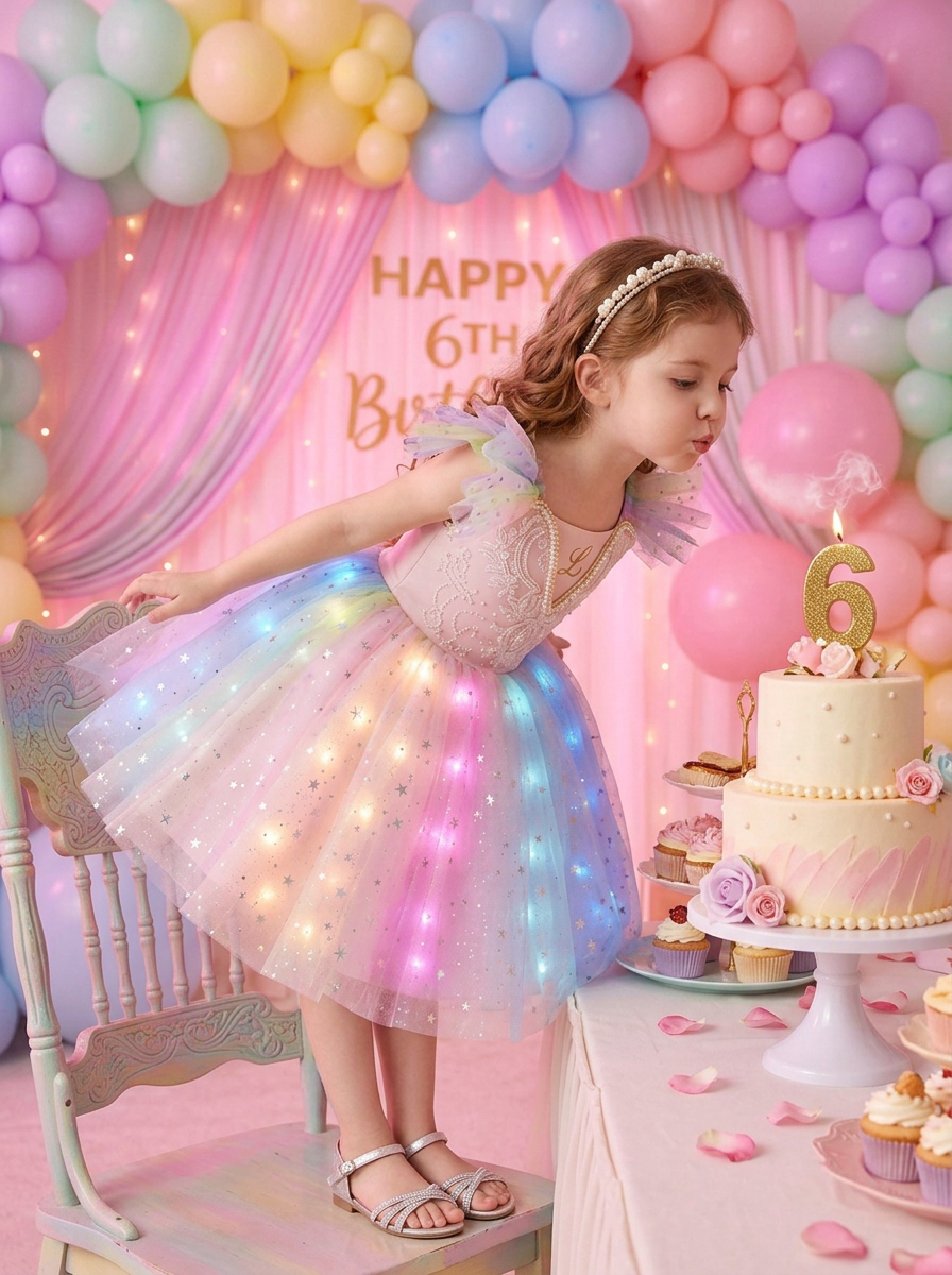 Girls Light Up Pink Princess Dress Set – Magical Glowing LED Fairytale Party Outfit & Cosplay Gift for Toddlers & Kids